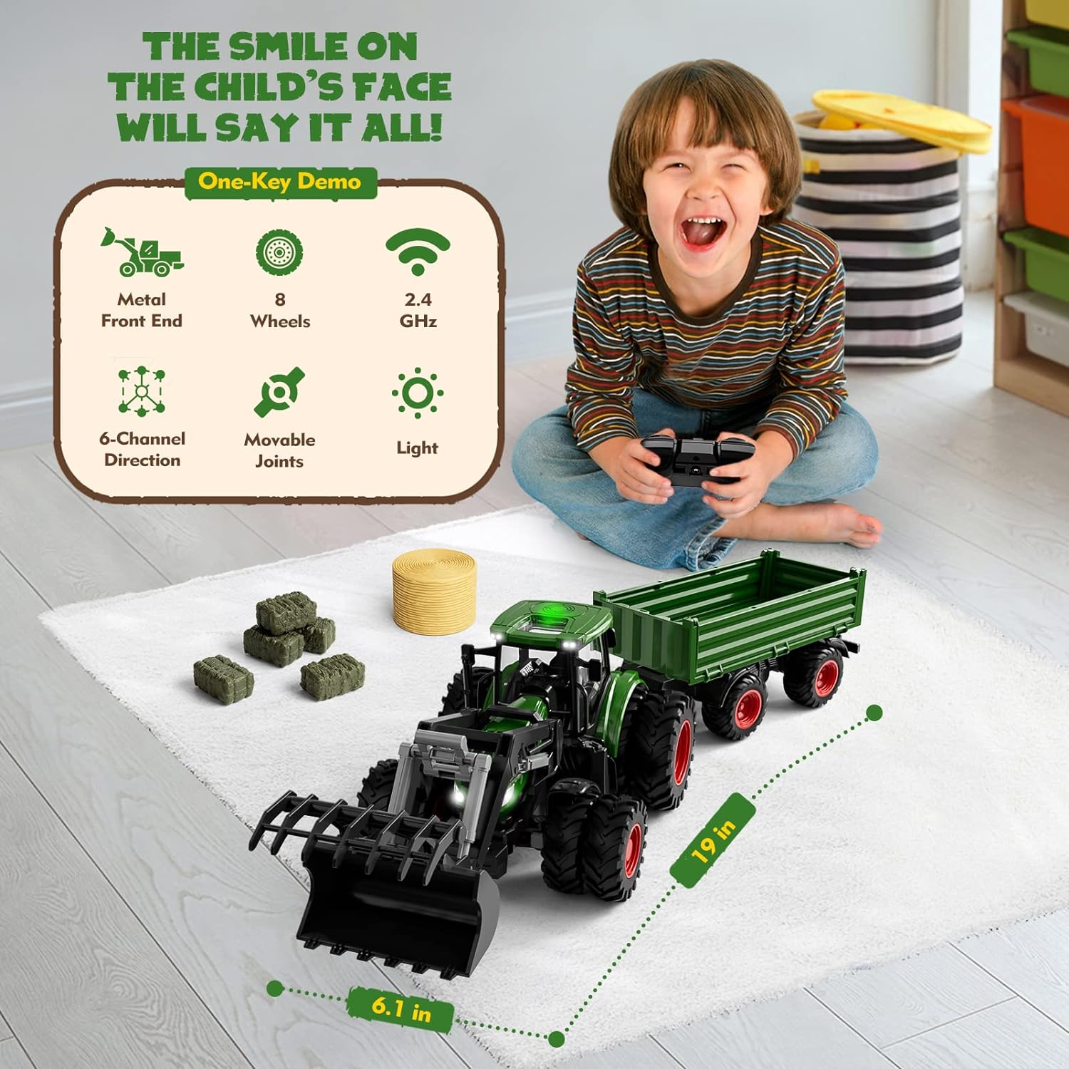 Afstandsbediening Tracteur | RC Tracteur en Aanhangwagen Set Metaal Boerderij Speelgoed voor Kinderen van 3 tot 9 Jaar