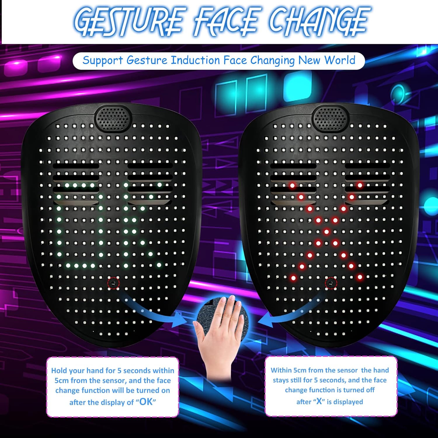 LED masker met gebarenbediening | Lichtgevend masker voor cosplay & feest