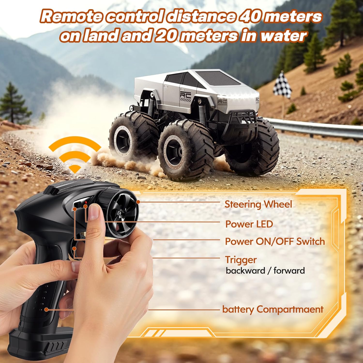 RC Auto 1:16 Schaal | 4WD Off-Road Pick-up Truck | Waterdichte Afstandsbediening Auto's voor Kinderen 6+ | All-Terrain Monstertruck Speelgoed
