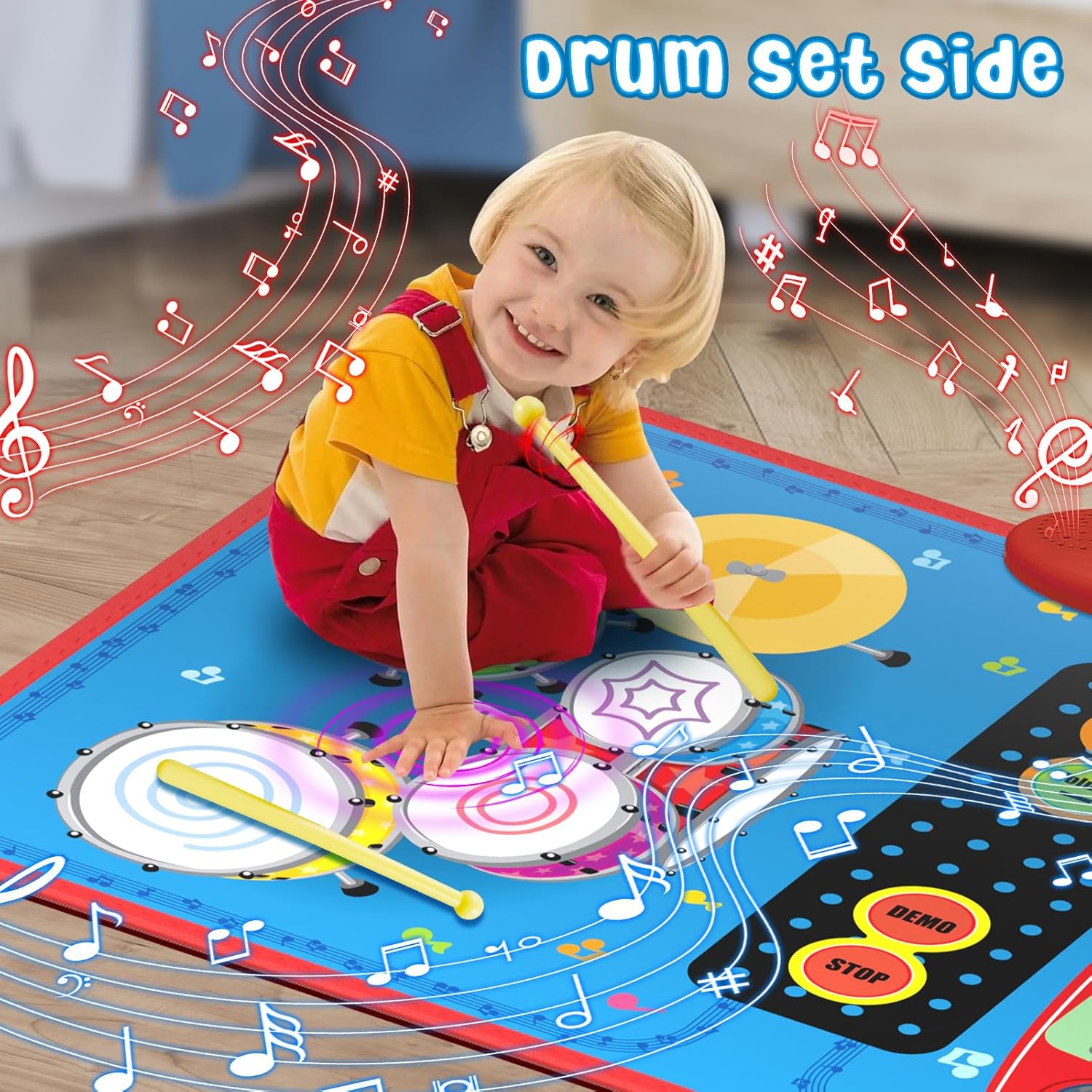 2-in-1 muziekspeelmat|Piano & drum leerinstrument 1-5 jaar