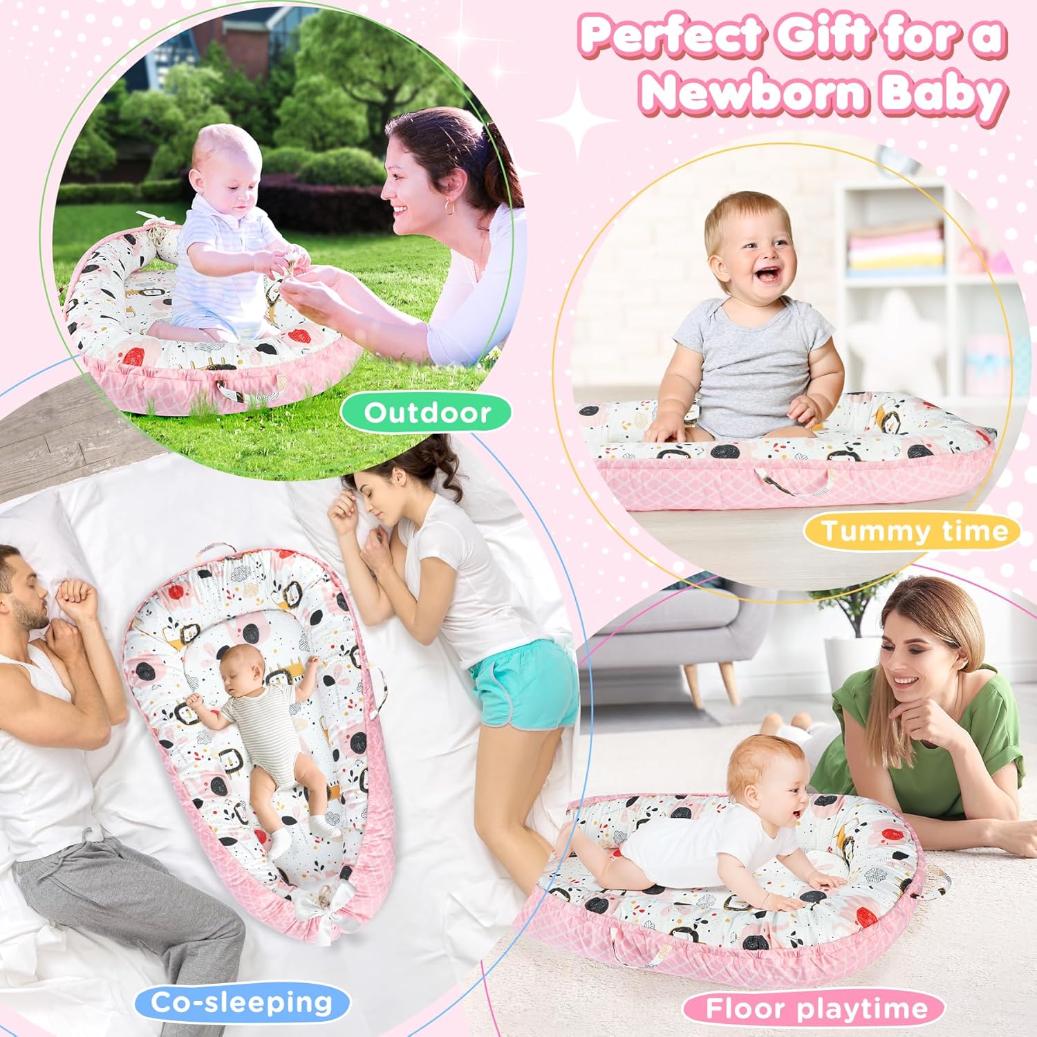 Draagbare Baby Ligstoel Baby Vloer Stoel | Ademend & Zachte Baby Nest Overtrek 0-24 Maanden