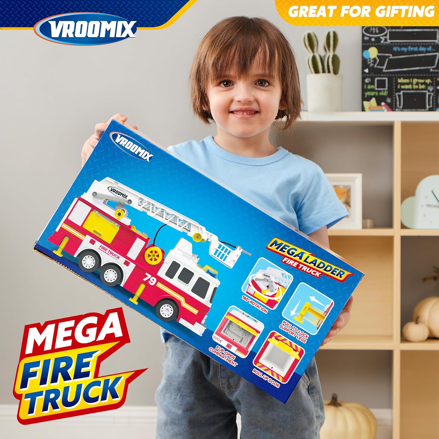 Extra Grote Brandweerwagen Speelgoed | 84 cm Ladder | Realistische Sirene & Licht | Brandweerauto Voor Peuters 3+ | Perfect Cadeau