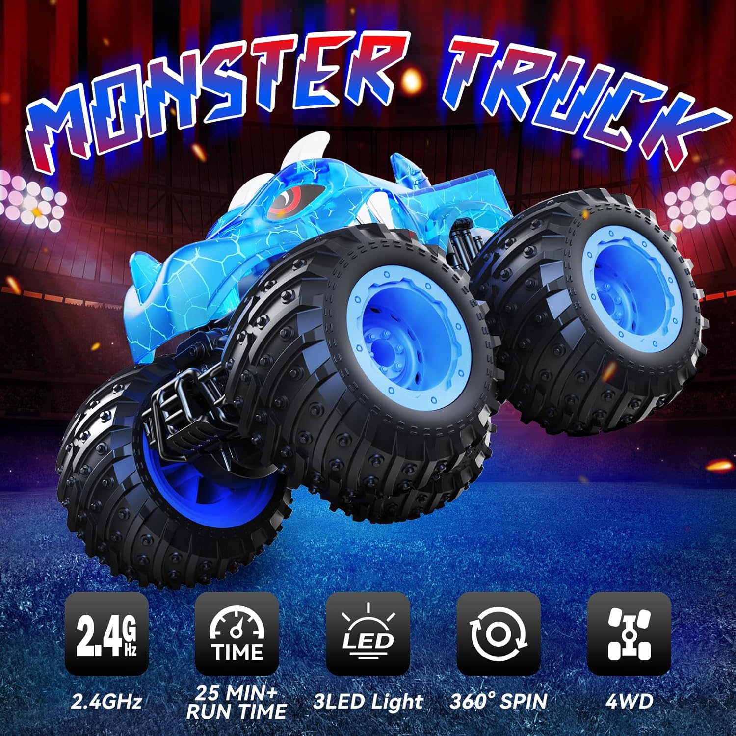 RC Auto Monstertruck 2.4GHz – Speelgoed met Licht & Spray, Cadeau 3-8 jr