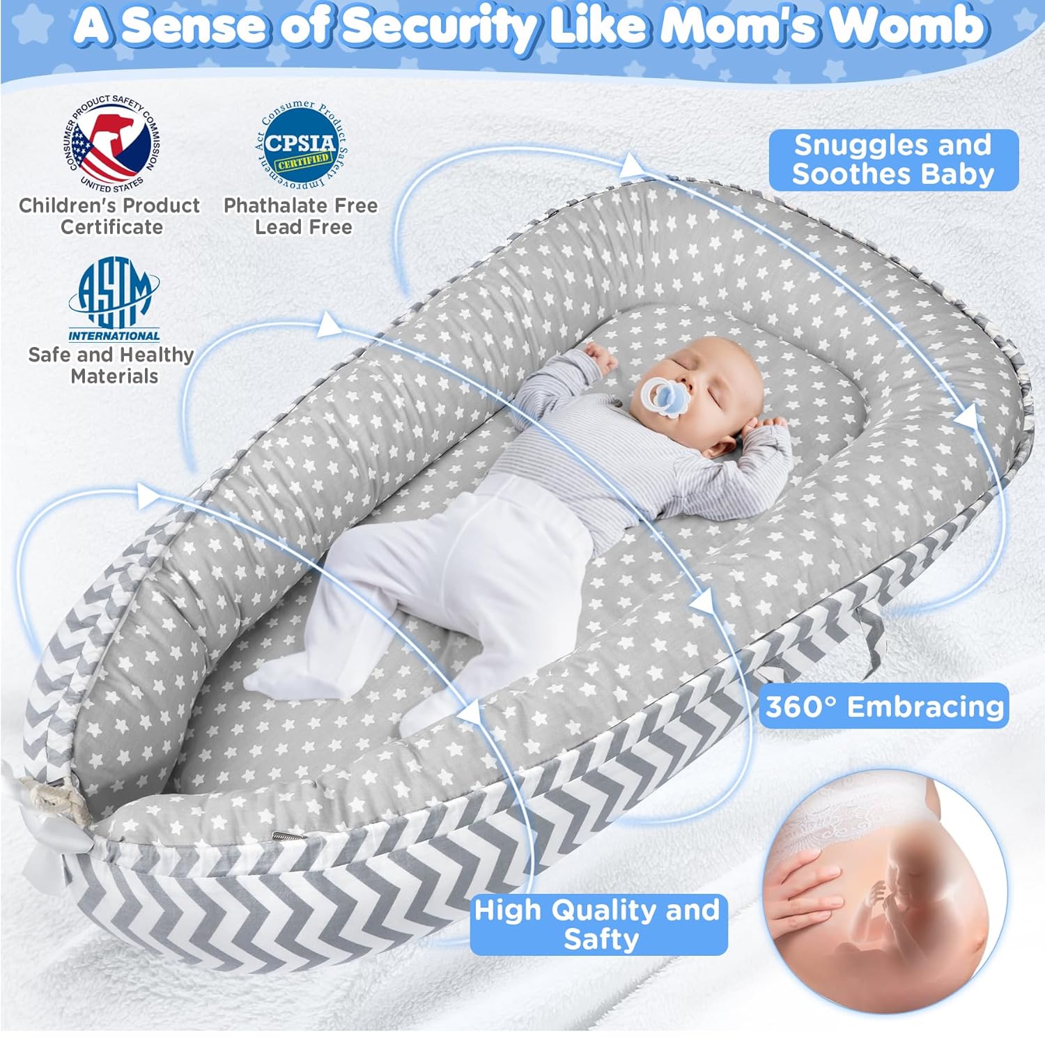 Draagbare Baby Ligstoel Baby Vloer Stoel | Ademend & Zachte Baby Nest Overtrek 0-24 Maanden