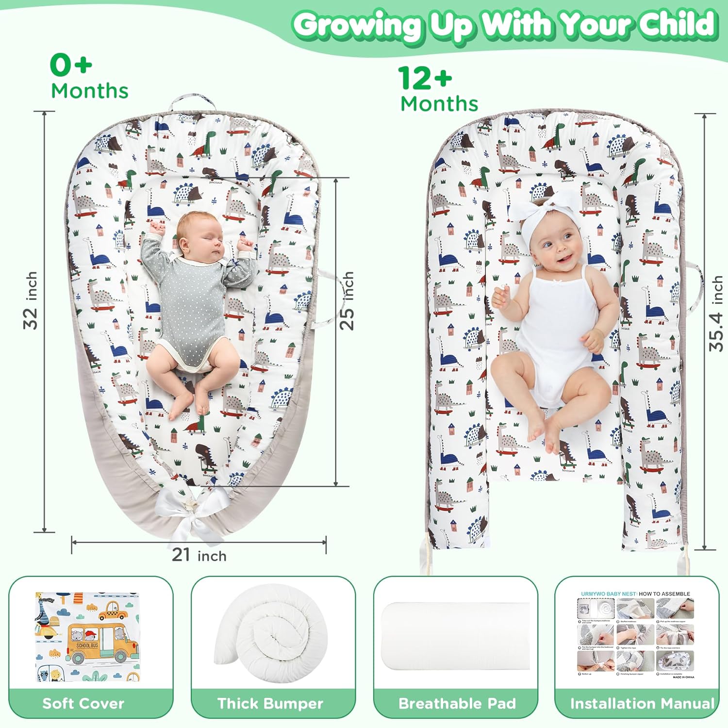 Draagbare Baby Ligstoel Baby Vloer Stoel | Ademend & Zachte Baby Nest Overtrek 0-24 Maanden