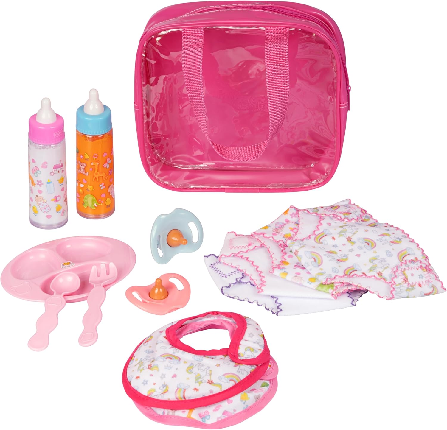 Poppenaccessoire set | Luiertas met 6 accessoires & magische fles voor poppenverzorging