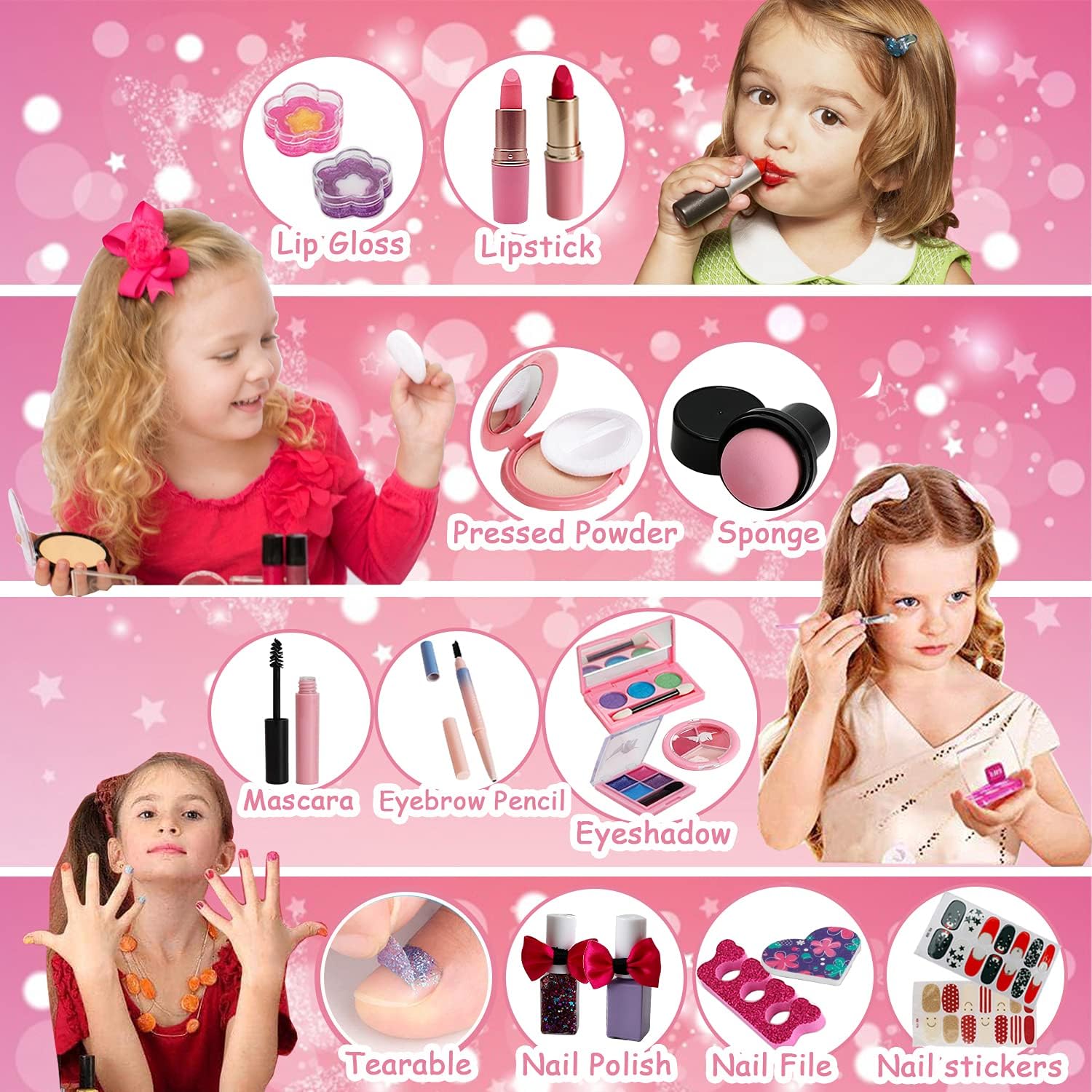 Kids Wasbare Make-up Set | Echte Make-up Set voor Meisjes 4-10 Jaar | Prinsessen Verkleden Speelgoed | Kerst Verjaardag Cadeau