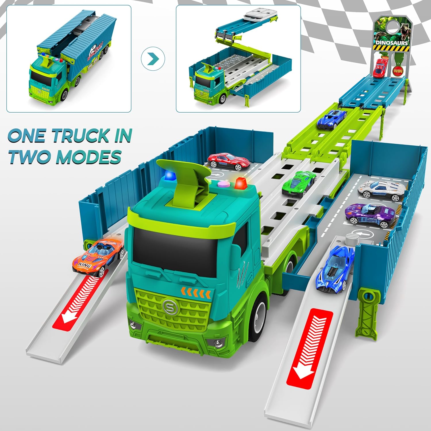 3-Laags Racebaan Truck | 8 Mini Auto’s + Vrachtwagen | Opvouwbaar Speelset | 3–6 Jaar