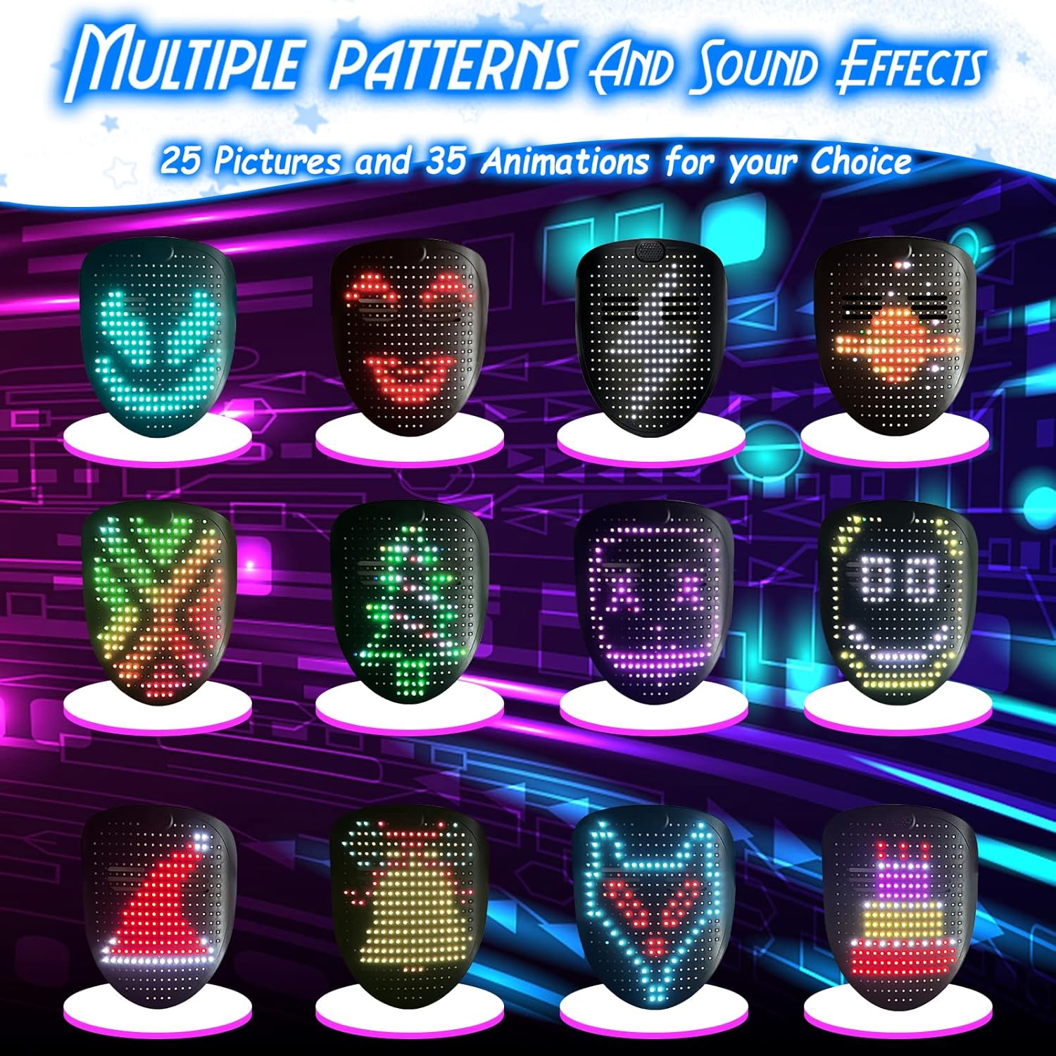 LED masker met gebarenbediening | Lichtgevend masker voor cosplay & feest