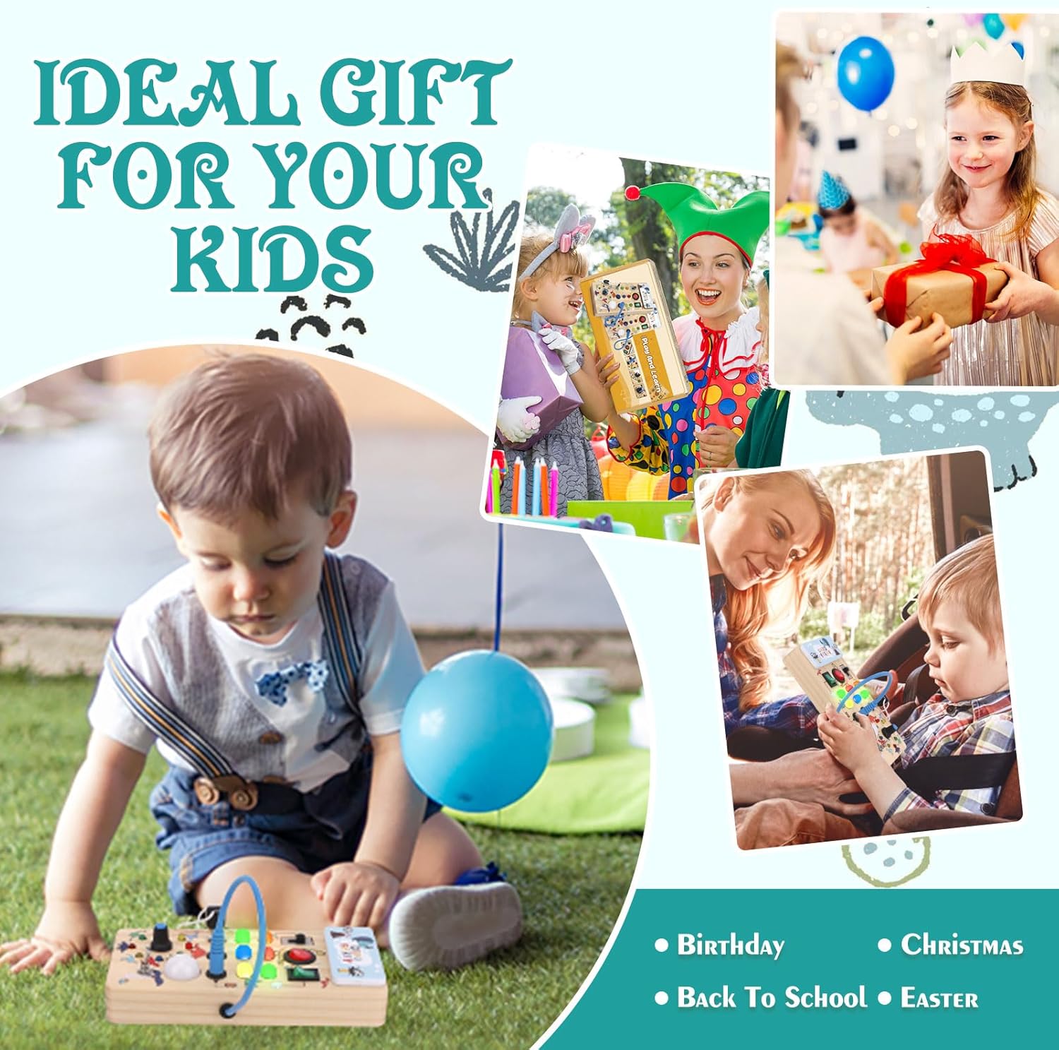 Houten Montessori Busy Board voor Peuters vanaf 1 Jaar - Educatief Activiteitenbord met LED Lichtjes en Schakelaars voor Baby, Jongens en Meisjes - Sensorisch Reisspeelgoed voor Kinderen