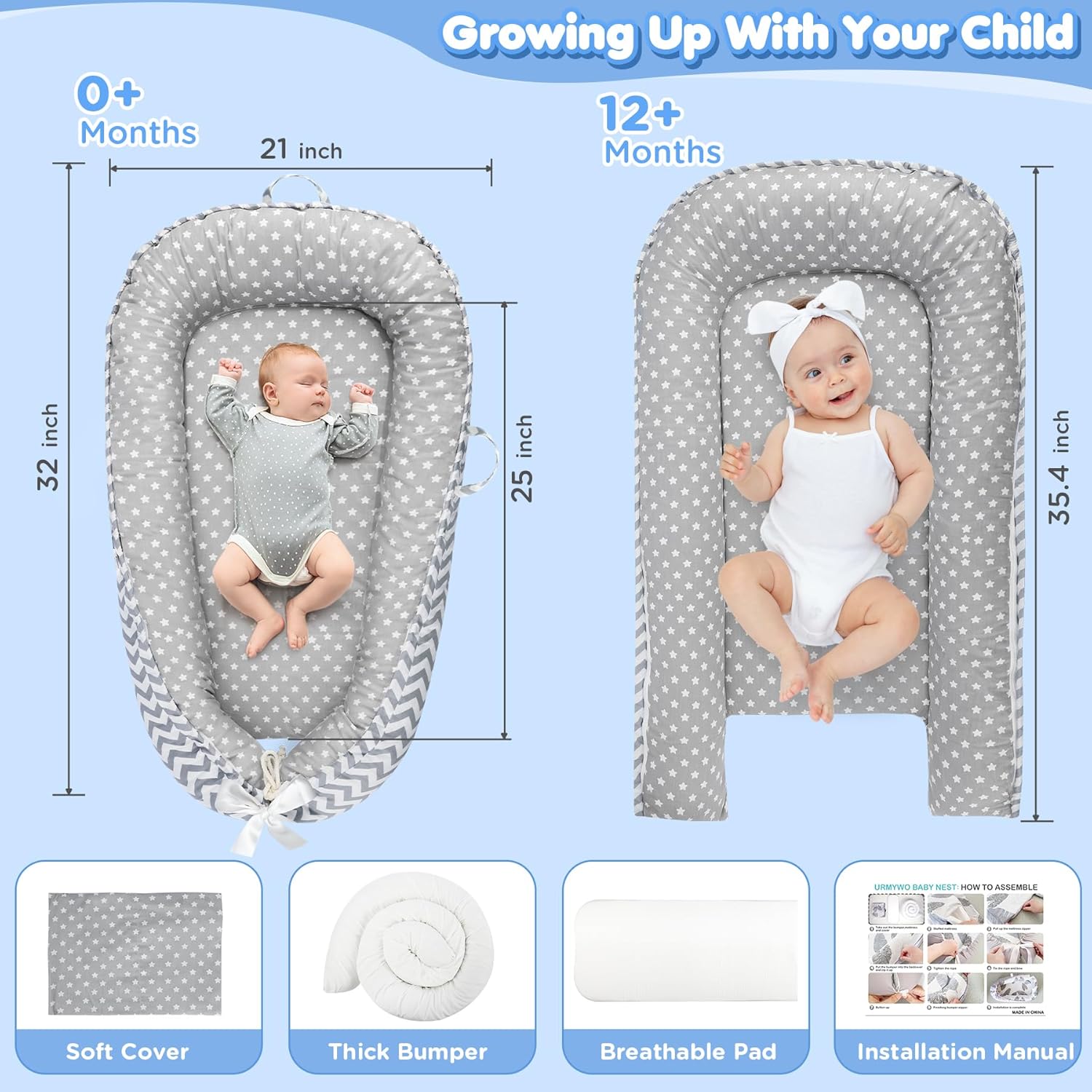 Draagbare Baby Ligstoel Baby Vloer Stoel | Ademend & Zachte Baby Nest Overtrek 0-24 Maanden