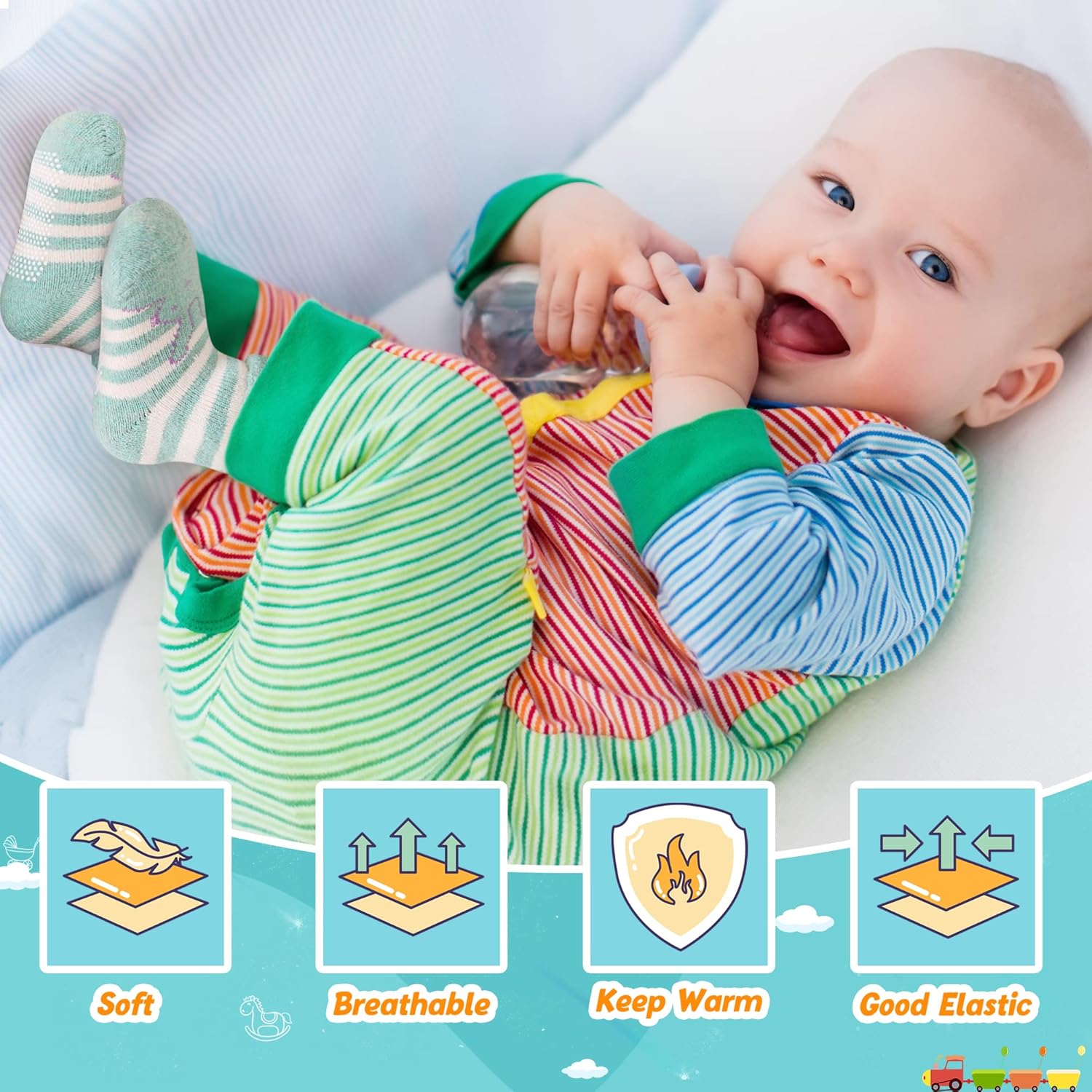 6 Paar Babywol Sokken met Grip | Zachte, warme, dikke antislip wintersokken voor peuters, uniseks