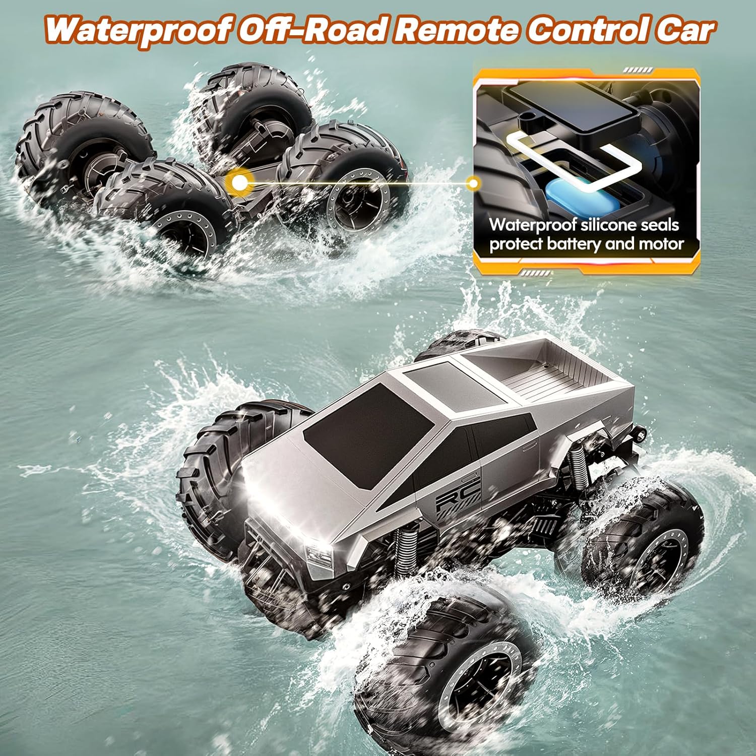 RC Auto 1:16 Schaal | 4WD Off-Road Pick-up Truck | Waterdichte Afstandsbediening Auto's voor Kinderen 6+ | All-Terrain Monstertruck Speelgoed