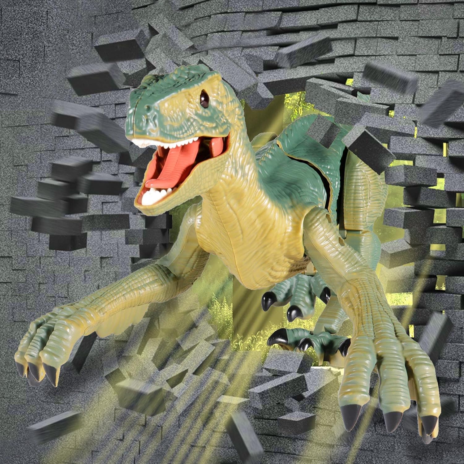 RC Dino Speelgoed | Velociraptor Dinosaurussen met Licht & Geluid, Cadeau Kinderen 3-12 Jaar