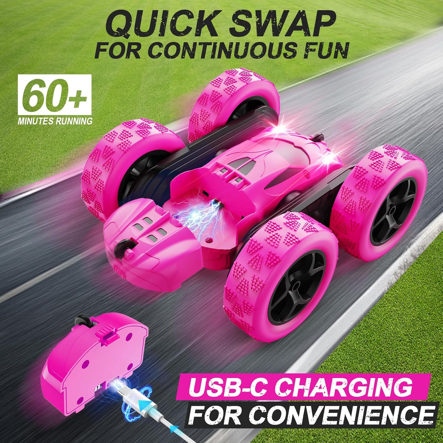 4WD Bestuurbare Stuntauto voor Kinderen van 6-12 Jaar - Oplaadbare RC Auto met 2 Modulaire Accu's en Licht - Speelgoed voor Jongens en Meisjes