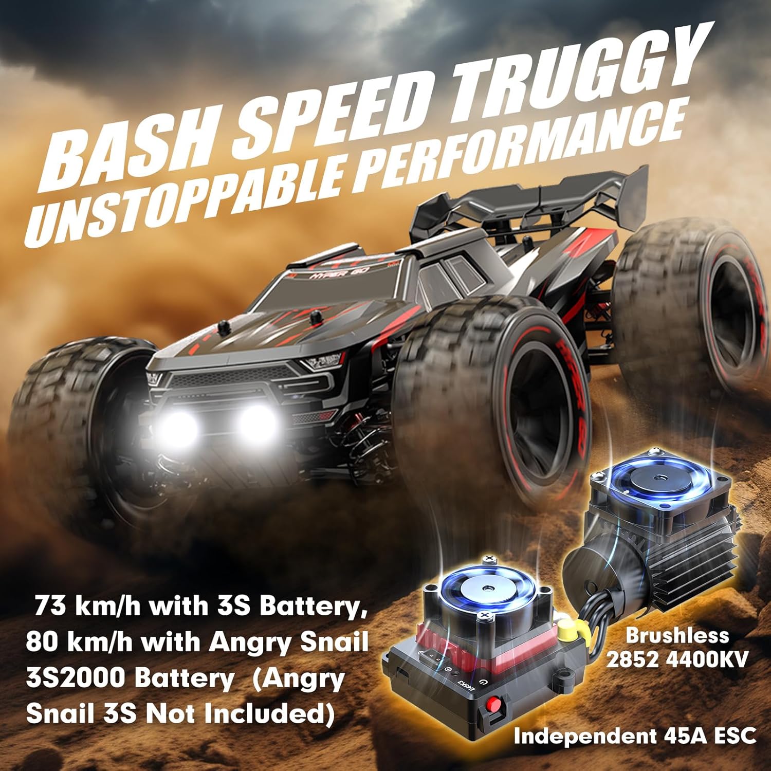 1/14 Borstelloze RC Auto voor Volwassenen | 50mph Hoge Snelheid Off-Road RC Truck | Waterdichte 4X4 Elektrische Voertuig | Extreme Prestaties Truggy