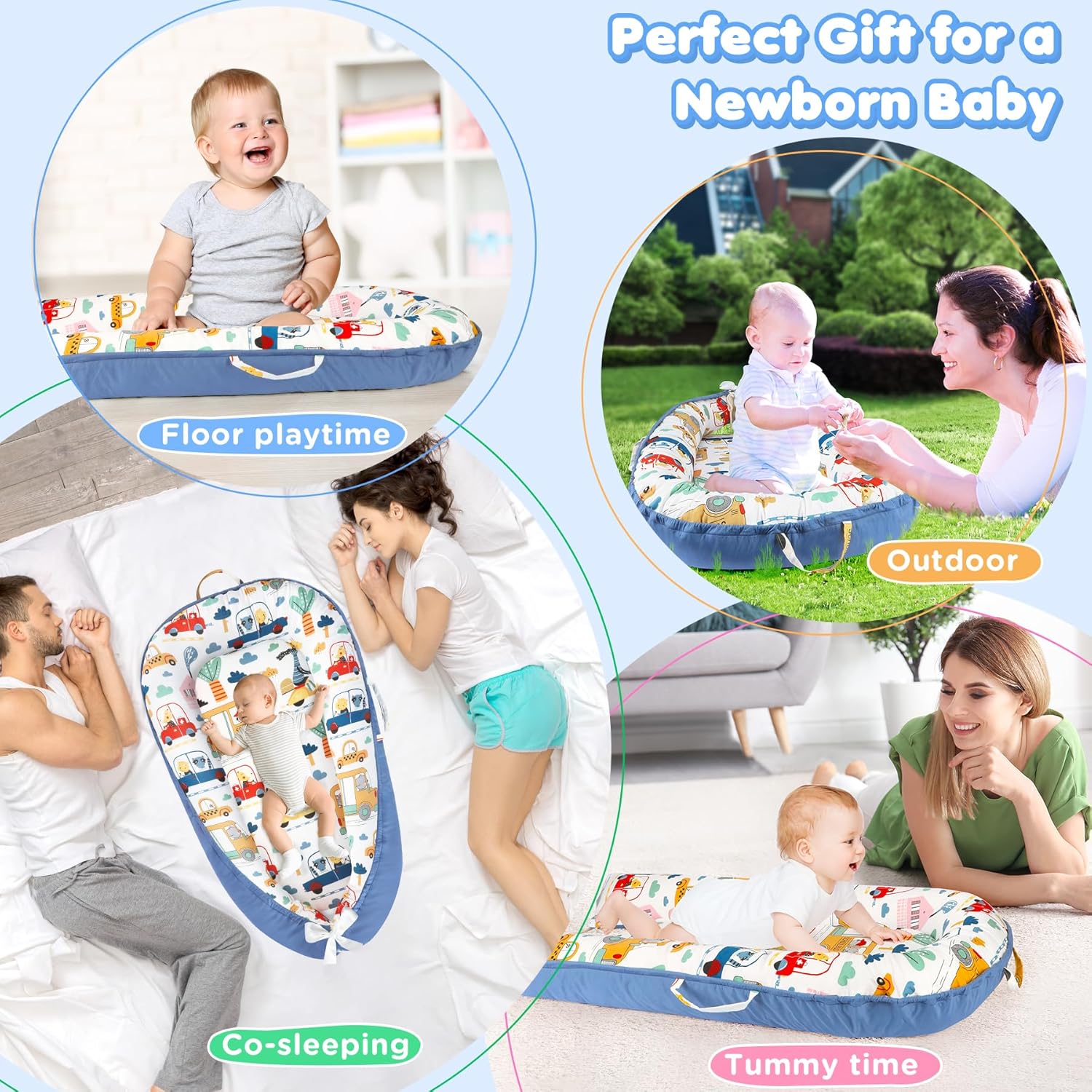 Draagbare Baby Ligstoel Baby Vloer Stoel | Ademend & Zachte Baby Nest Overtrek 0-24 Maanden