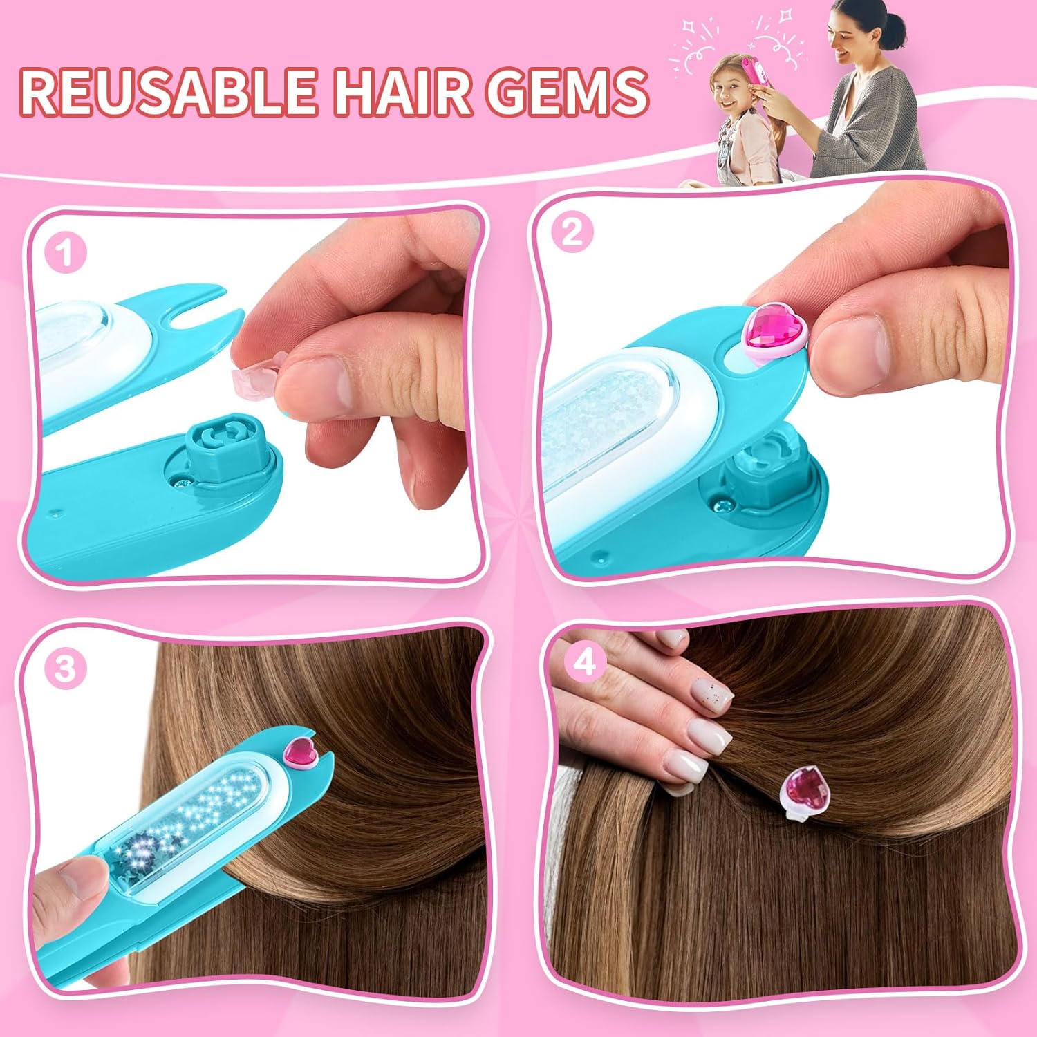 Haarjuwelen stempelkit | Stylingtool met herbruikbare diamanten voor meisjes