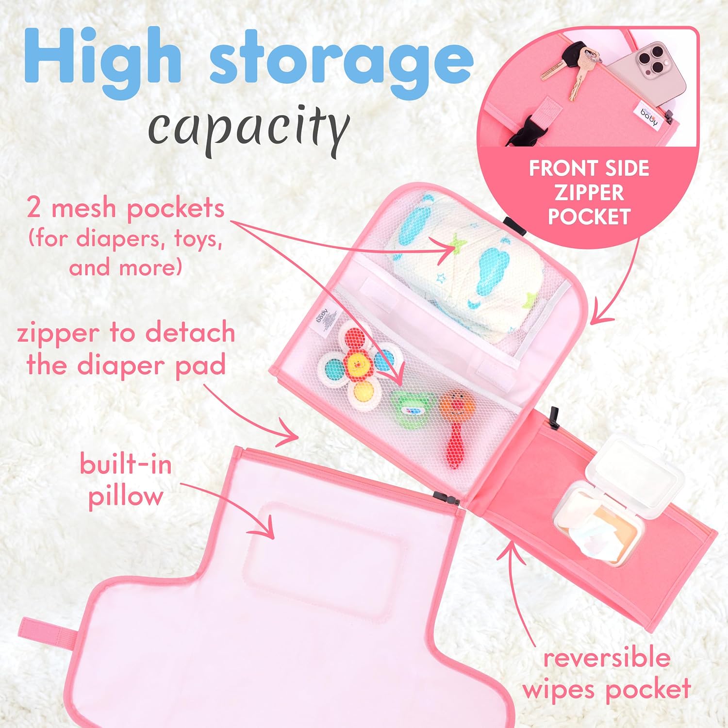 Draagbaar Luierveld | Vouwbaar Verschoonmatje voor Pasgeborenen met Slimme Doekjeszak voor Baby's