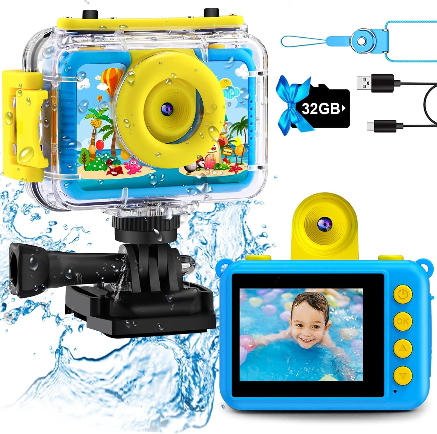 Kinder camera waterdicht | HD onderwater digitale actiecamera 1080P