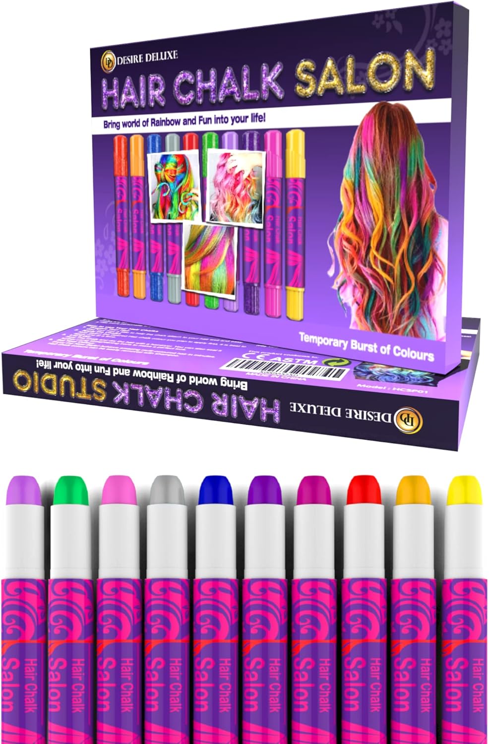 Haarkrijt Make-up Set | 10 Kleuren Tijdelijke Krijt Pennen | Creatieve Cadeaus voor Meisjes 5-13 Jaar