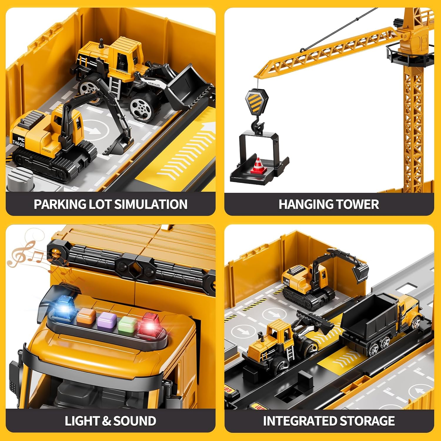 Racebaan Vrachtwagen Speelgoed | Transportwagen met Torenkraan Licht & Geluid | Cadeau voor Jongens & Meisjes 3-7 Jaar