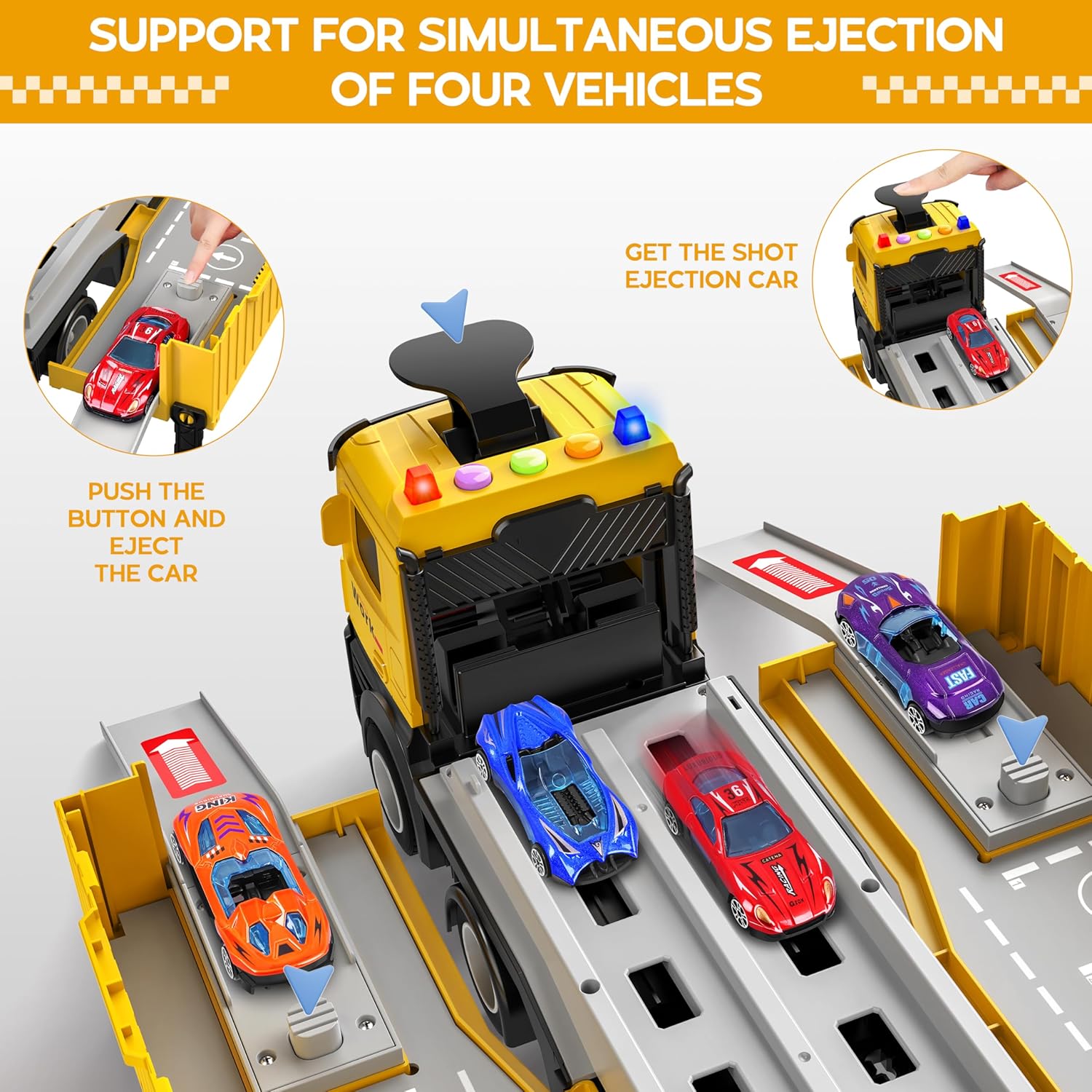 3-Laags Racebaan Truck | 8 Mini Auto’s + Vrachtwagen | Opvouwbaar Speelset | 3–6 Jaar