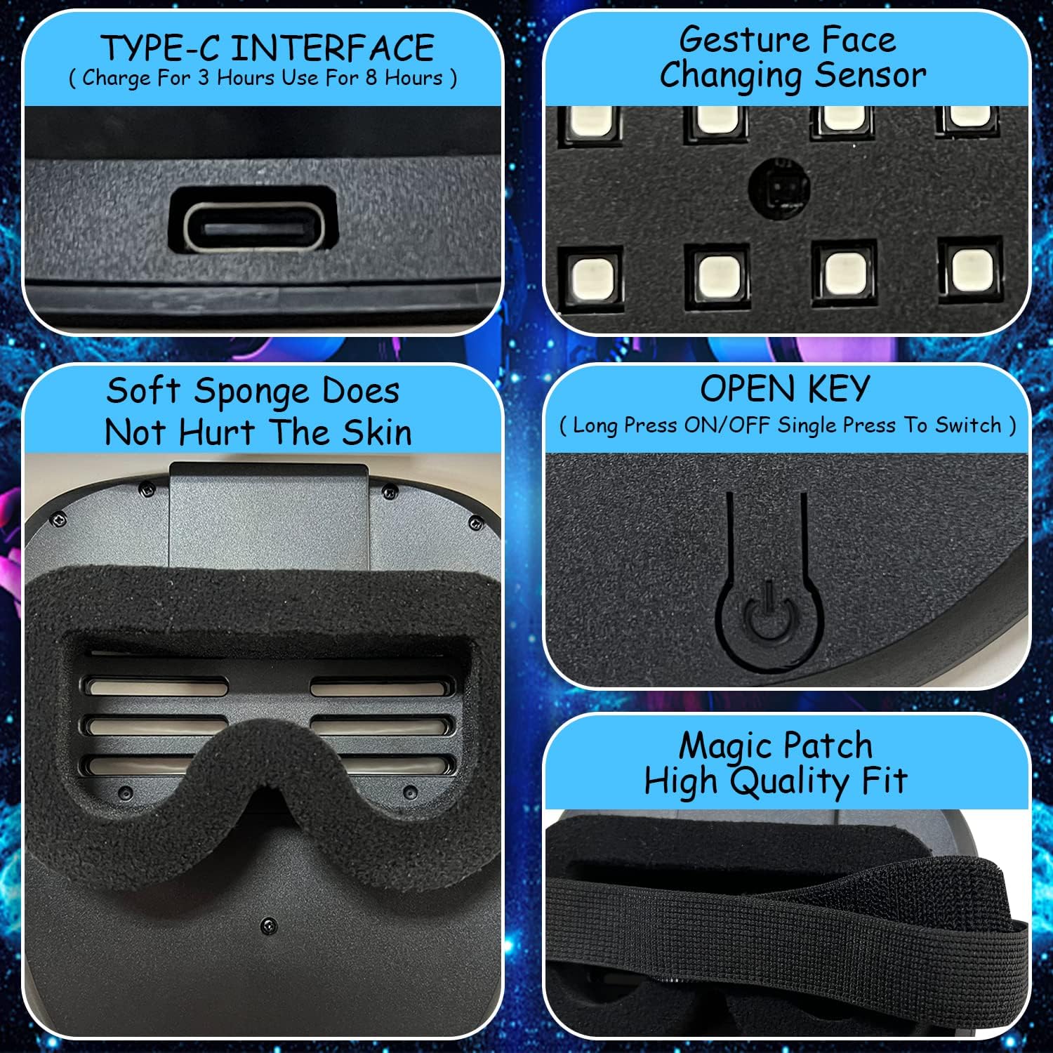 LED masker met gebarenbediening | Lichtgevend masker voor cosplay & feest