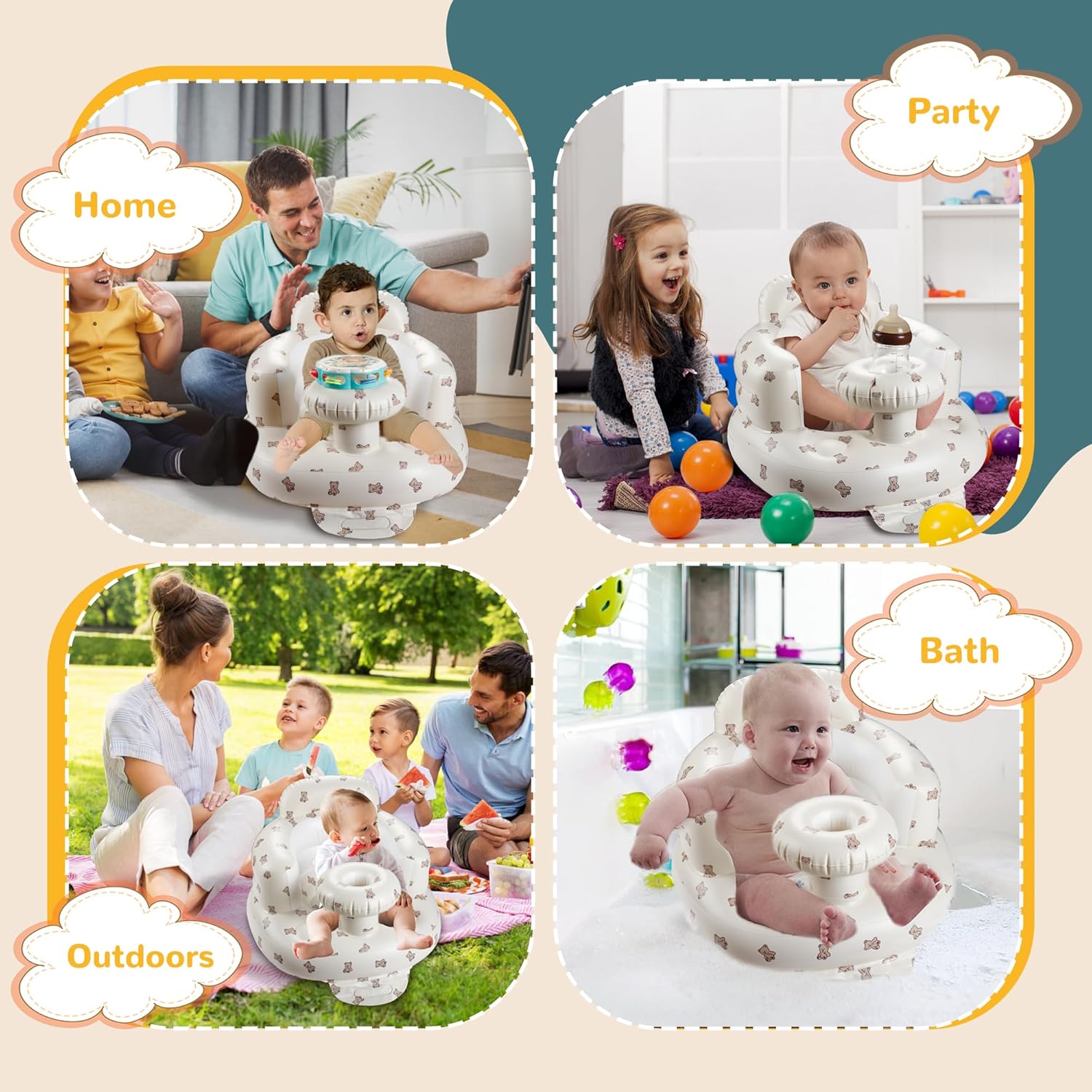 Opblaasbare Vloer Baby Zitstoel met Dienblad | Baby Stoel om te Leren Zitten met Ingebouwde Luchtpomp voor Baby's vanaf 3 Maanden