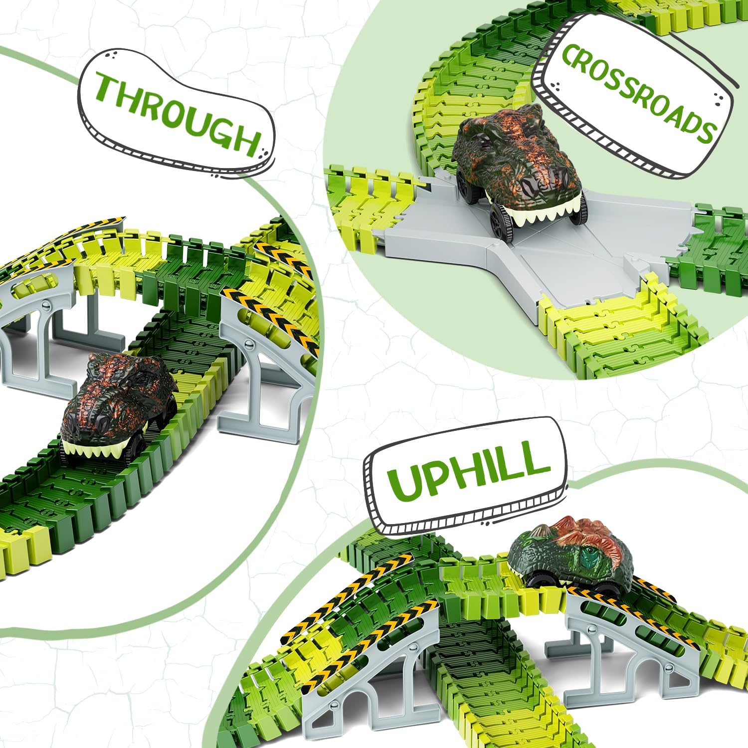 Dinosaurus Racebaan Speelset | Flexibele Baan met 2 Dino Auto’s | Cadeau voor Jongens & Meisjes vanaf 3 Jaar