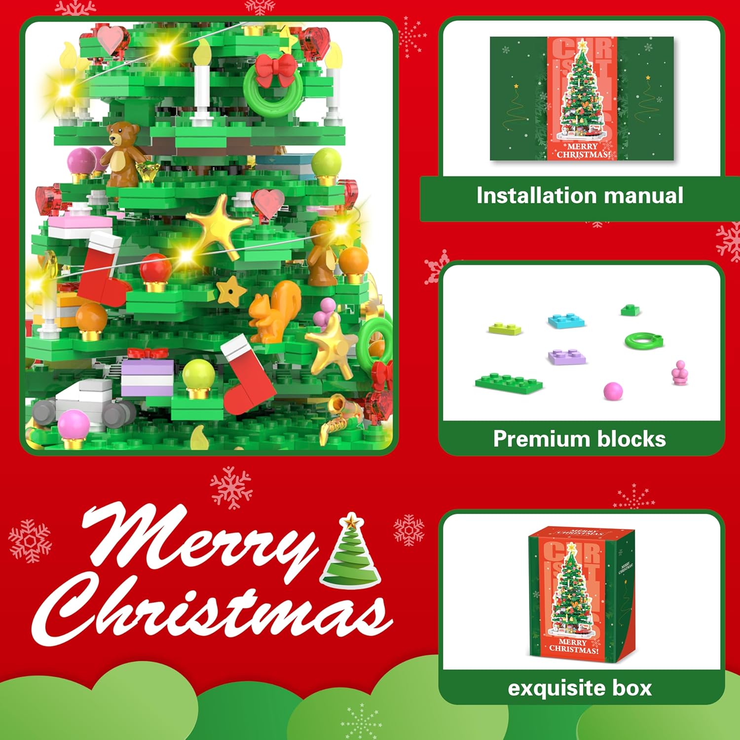 1102 Stuks Mini Bouwblokken | Kerstboom Bouwset voor Kinderen en Volwassenen