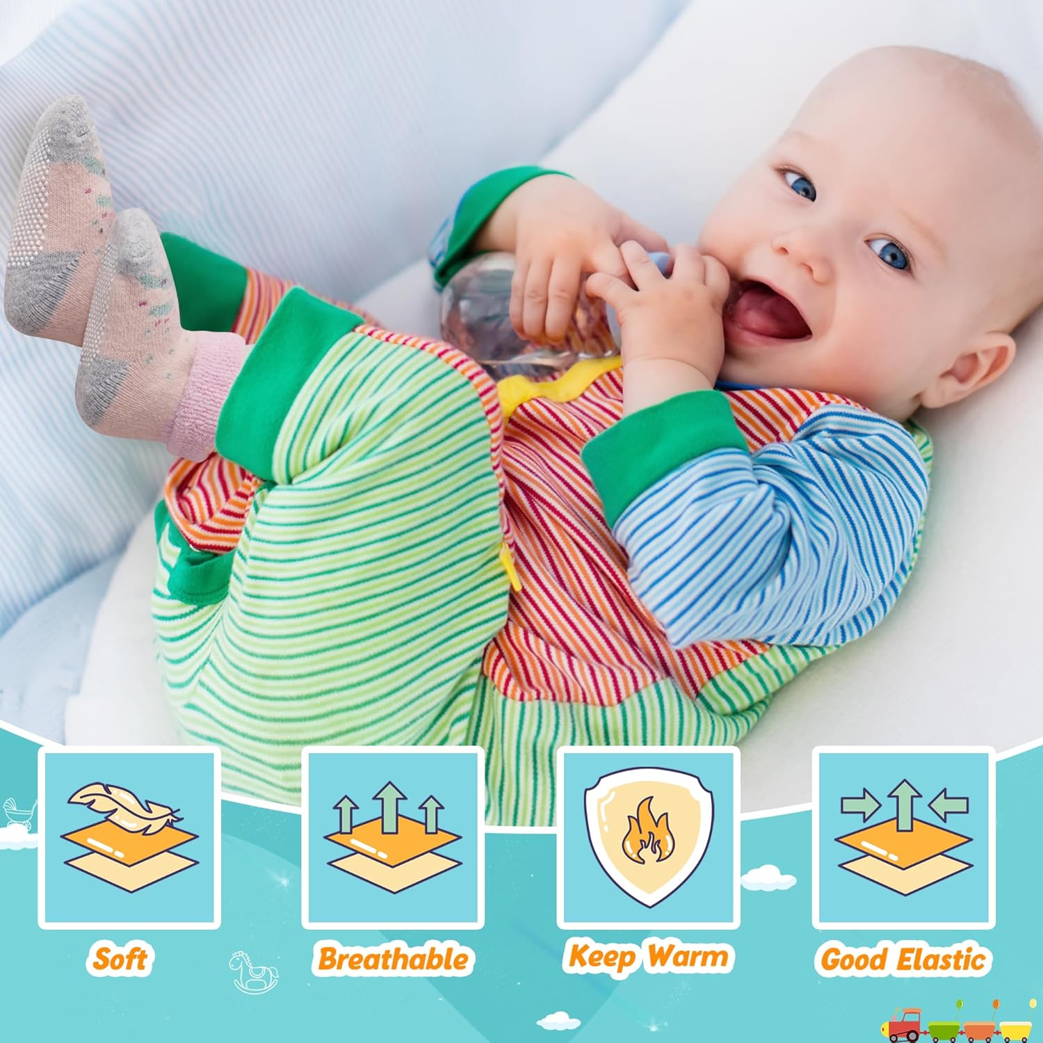 6 Paar Babywol Sokken met Grip | Zachte, warme, dikke antislip wintersokken voor peuters, uniseks