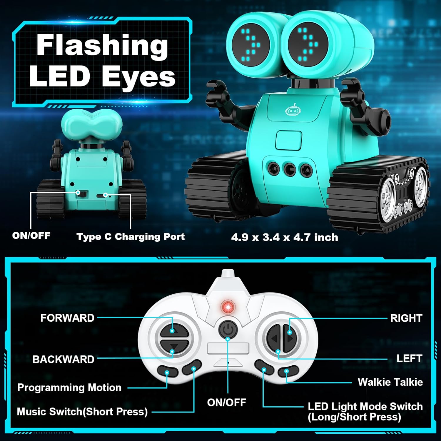 RC robot speelgoed | Oplaadbare dansende emo robot met muziek & LED ogen