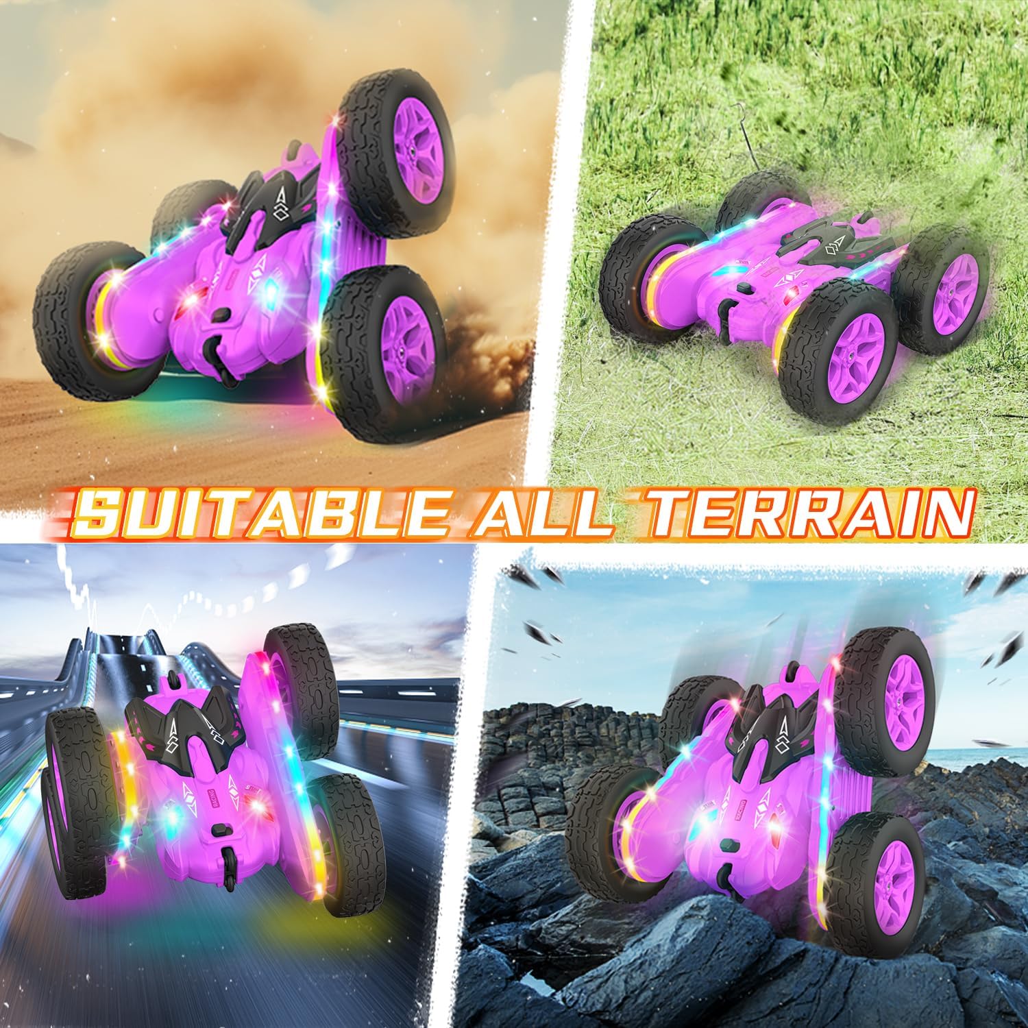 Afstandsbediening auto voor meisjes | 360° stunt RC auto met koplampen & 4WD roze speelgoed