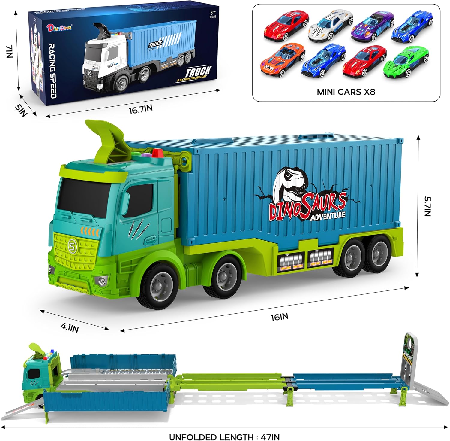 3-Laags Racebaan Truck | 8 Mini Auto’s + Vrachtwagen | Opvouwbaar Speelset | 3–6 Jaar