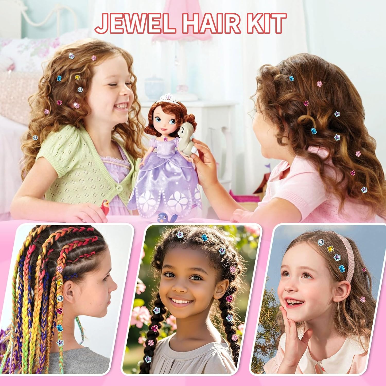 Haarjuwelen stempelkit | Stylingtool met herbruikbare diamanten voor meisjes