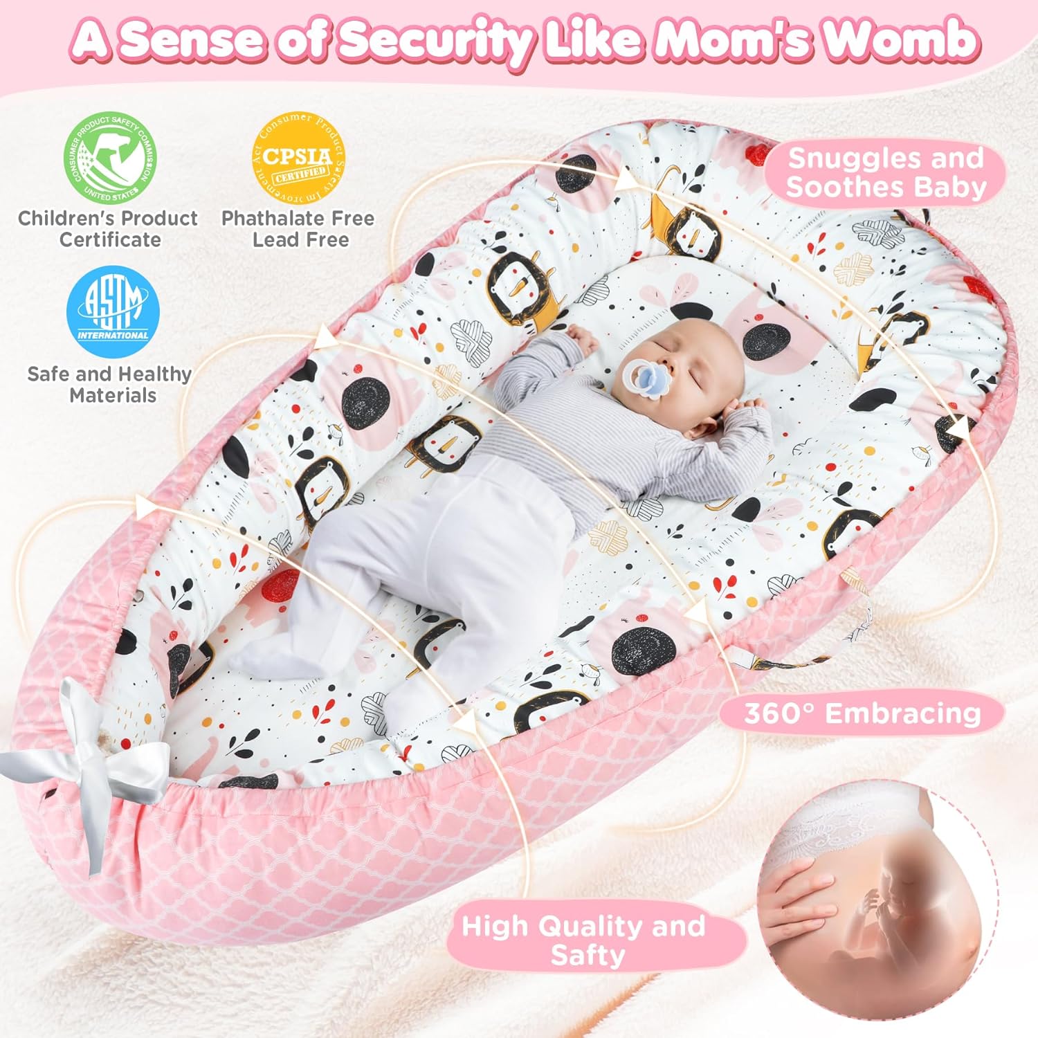 Draagbare Baby Ligstoel Baby Vloer Stoel | Ademend & Zachte Baby Nest Overtrek 0-24 Maanden