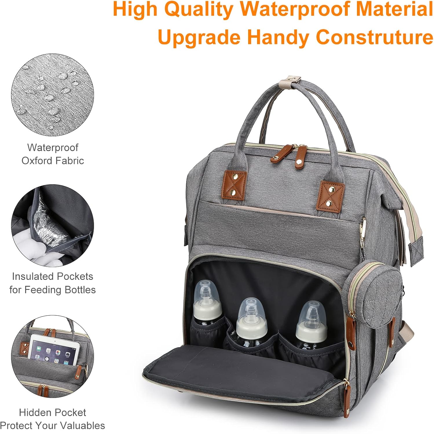 Luiertas met verschoonstation | 3-in-1 waterdichte rugzak met opvouwbaar kussen roze