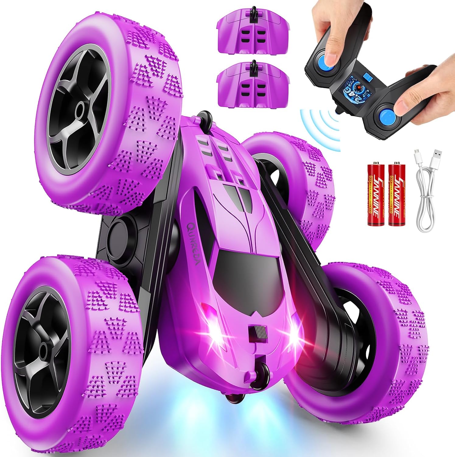 RC Auto 4WD Stuntauto | Afstandsbediening Auto met LED & 360° Flips | USB-C Oplaadbare Baterijen | Cadeau 6-12 Jaar