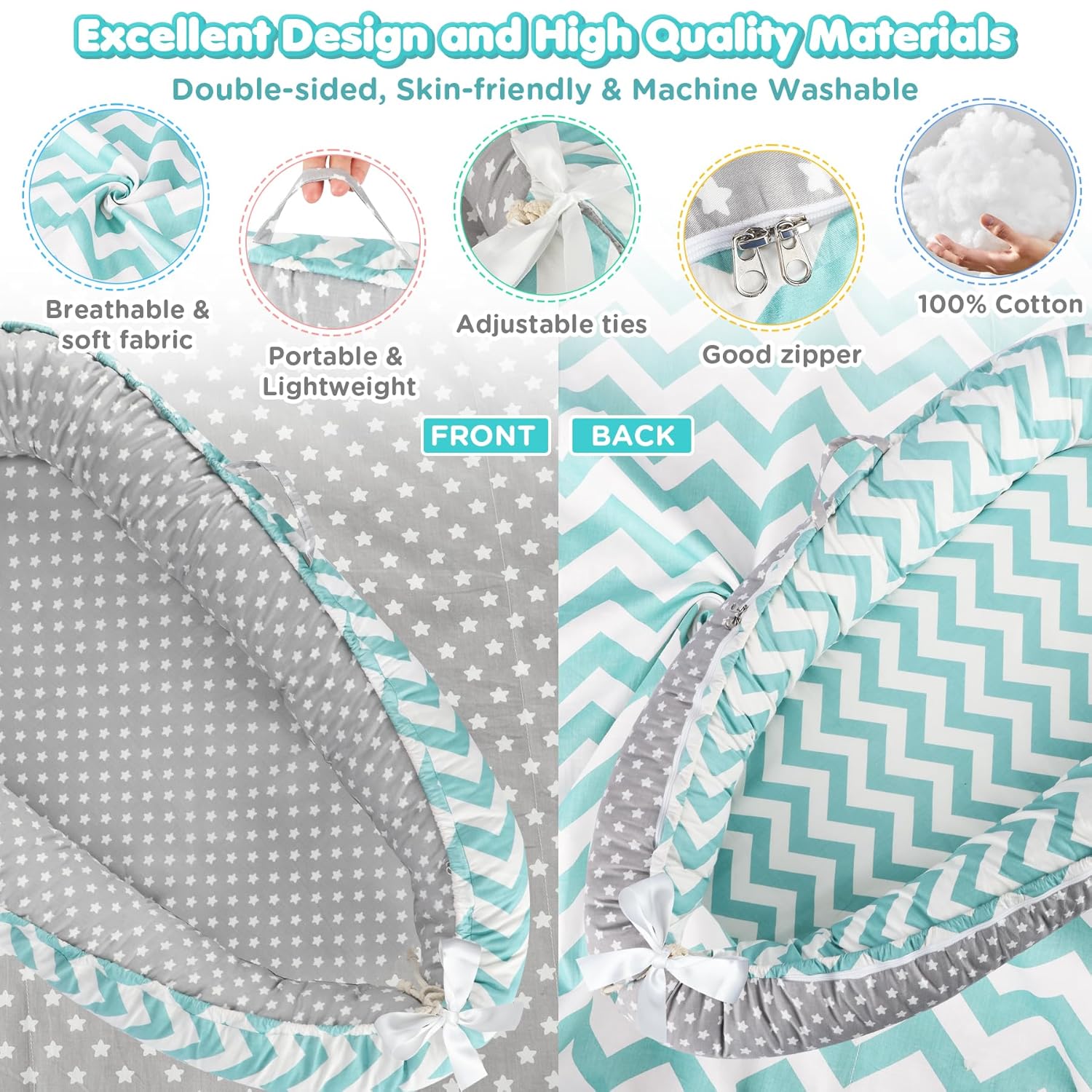 Draagbare Baby Ligstoel Baby Vloer Stoel | Ademend & Zachte Baby Nest Overtrek 0-24 Maanden