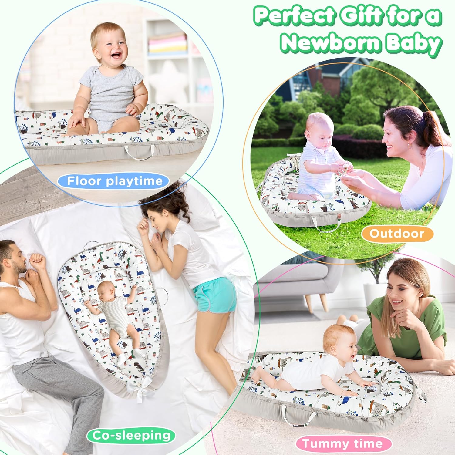 Draagbare Baby Ligstoel Baby Vloer Stoel | Ademend & Zachte Baby Nest Overtrek 0-24 Maanden