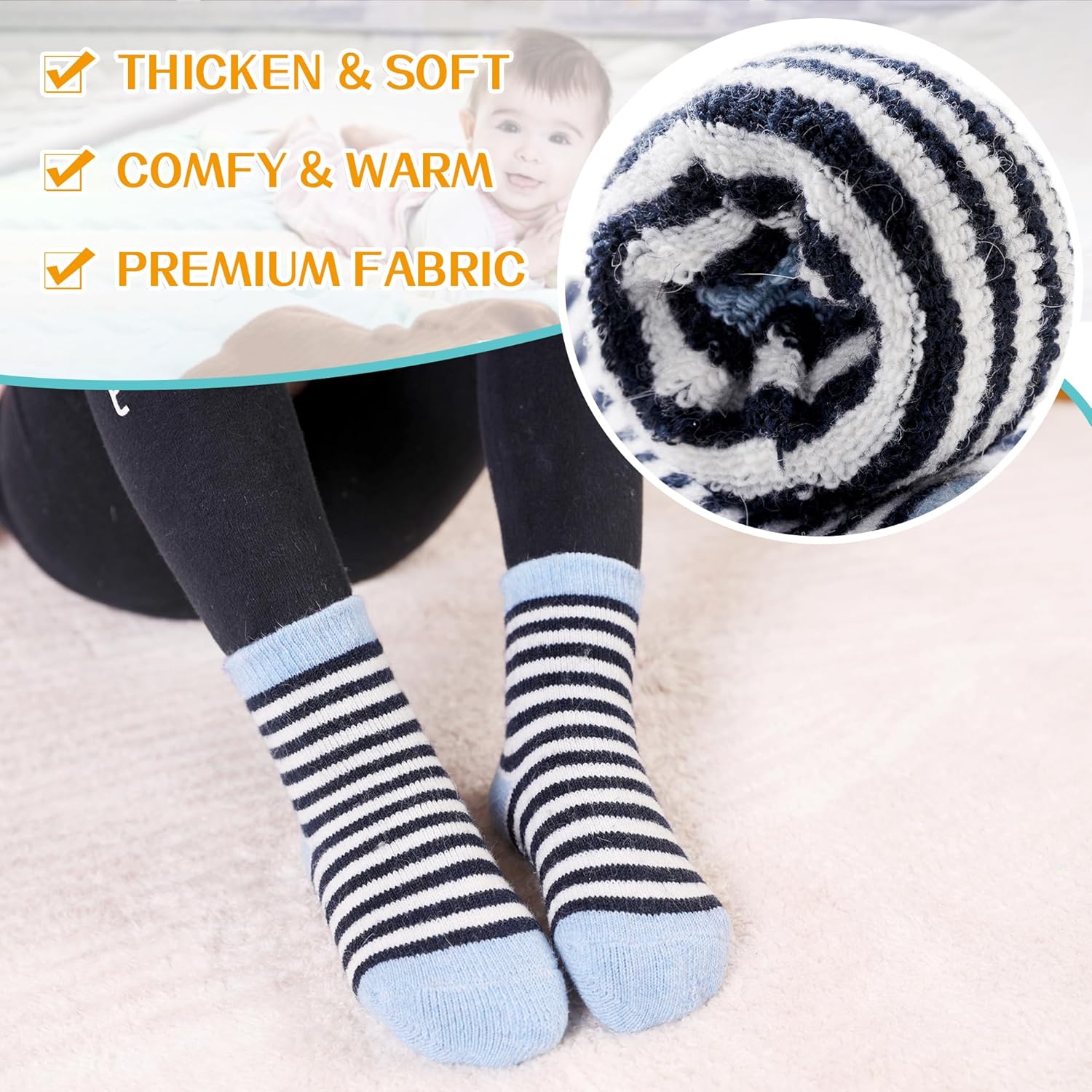 6 Paar Babywol Sokken met Grip | Zachte, warme, dikke antislip wintersokken voor peuters, uniseks