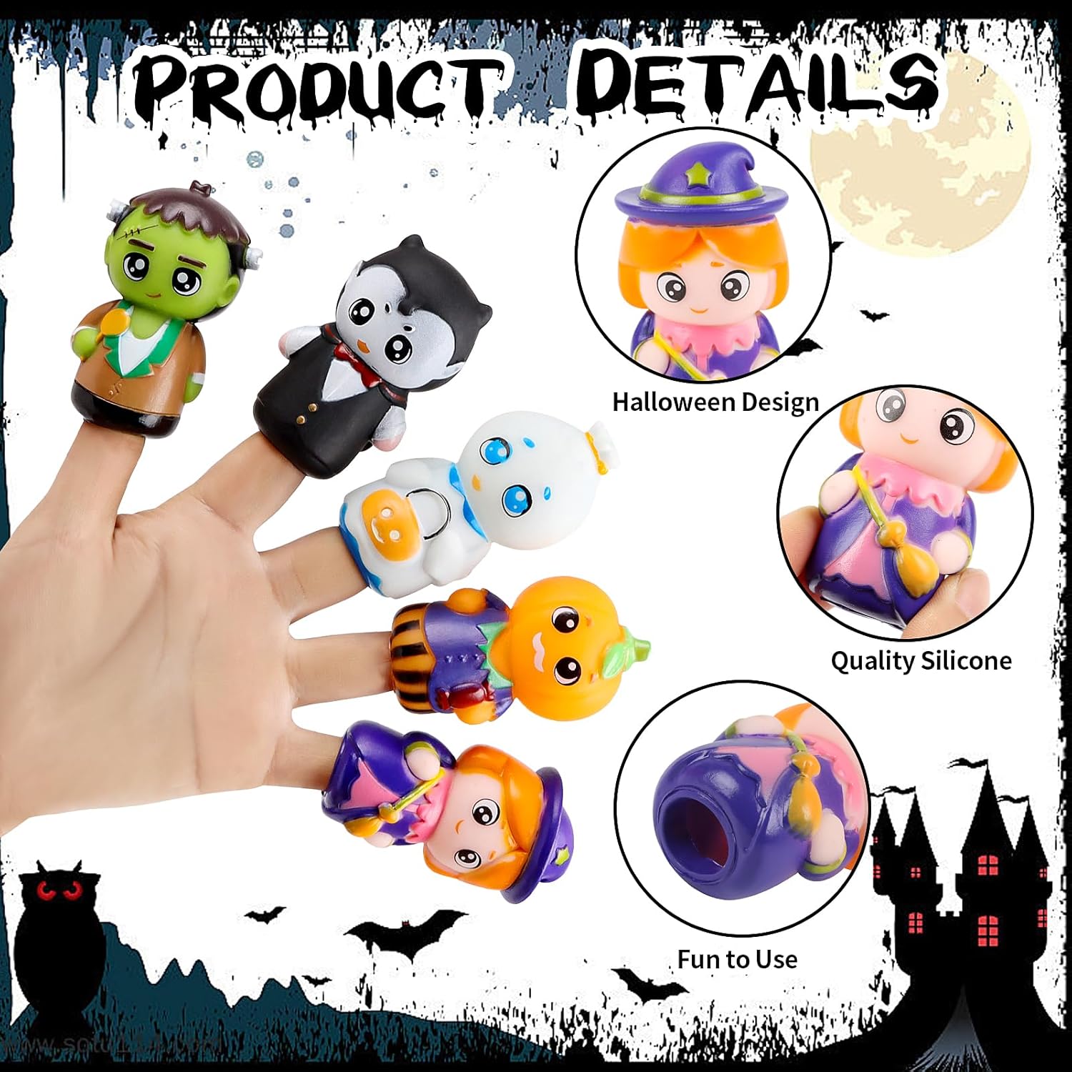 Halloween vingerpoppetjes 5 stuks | Pompoen & heks figuren
