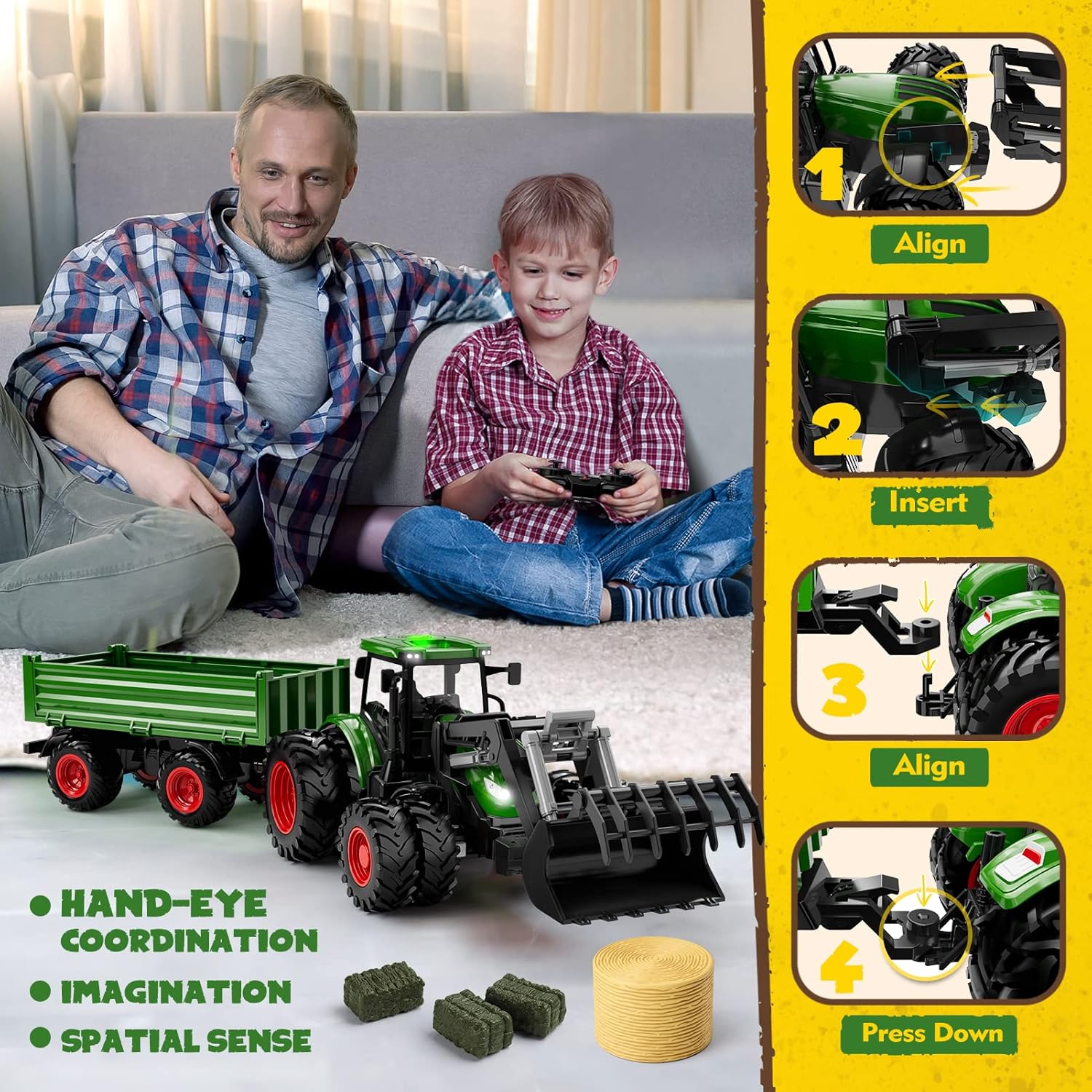 Afstandsbediening Tracteur | RC Tracteur en Aanhangwagen Set Metaal Boerderij Speelgoed voor Kinderen van 3 tot 9 Jaar