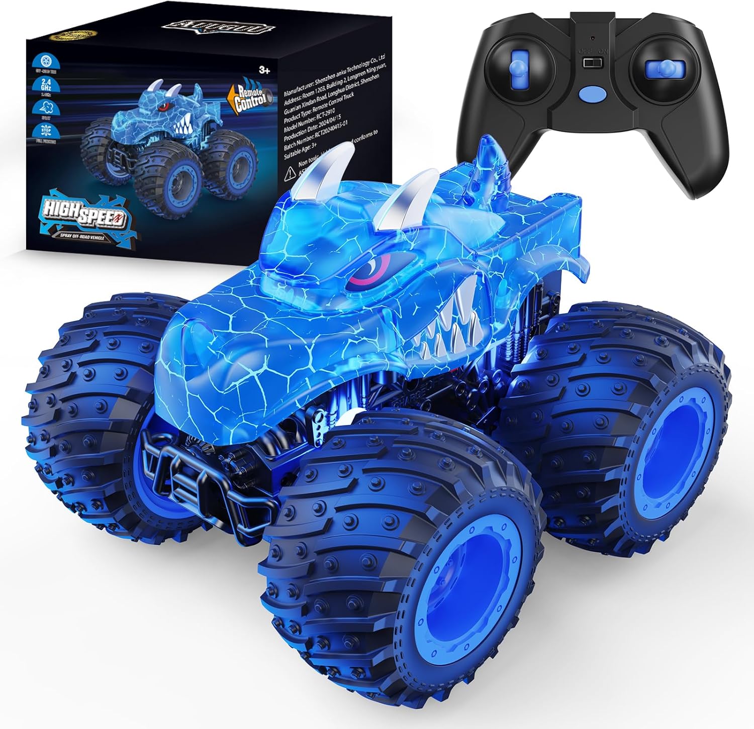 RC Monster Trucks Speelgoed met Licht Spray | All Terrain Telecommandeerbare Auto voor Kinderen 3, 4, 5, 6, 7, 8 Jaar, Speelgoed voor Peuters