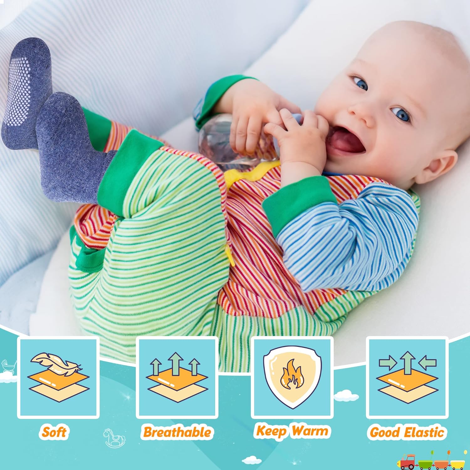 6 Paar Babywol Sokken met Grip | Zachte, warme, dikke antislip wintersokken voor peuters, uniseks