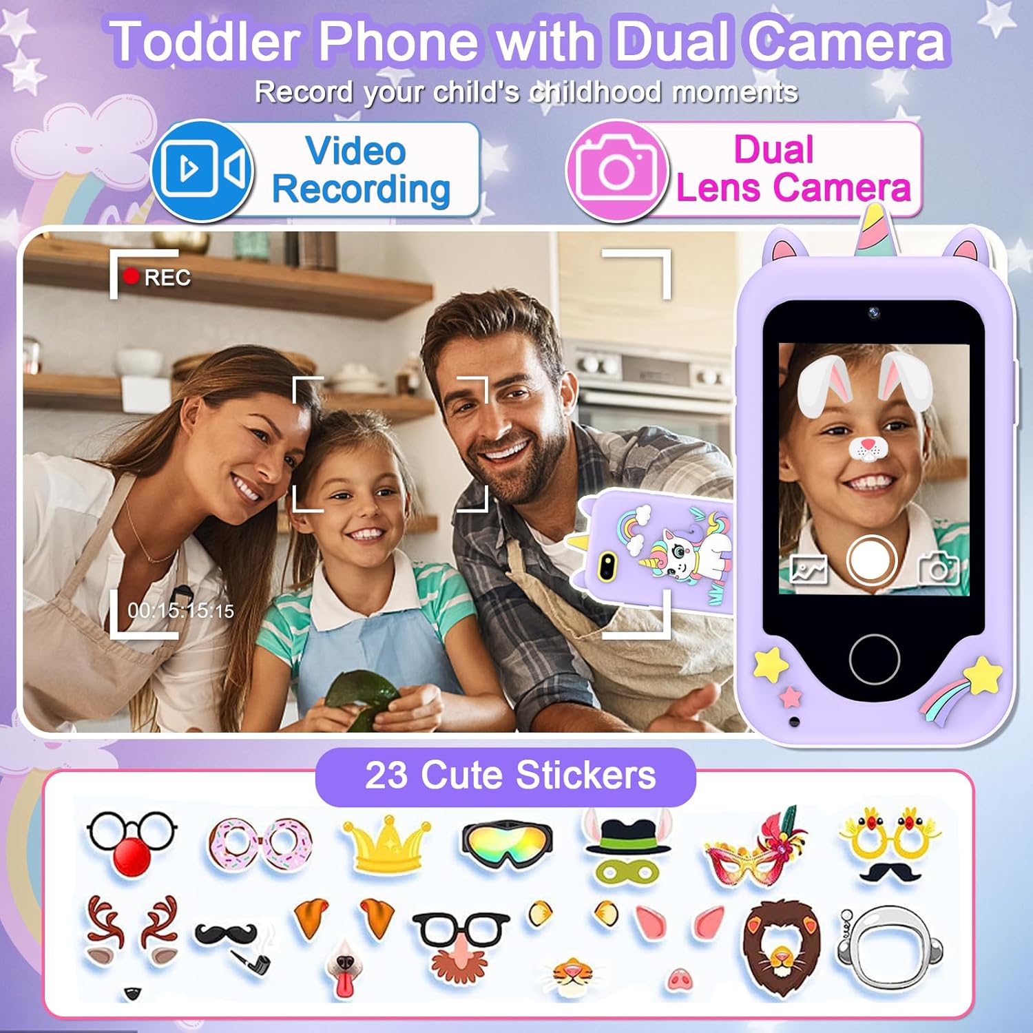 Kinder smartphone speelgoed | Touchscreen leerspel telefoon met dual camera