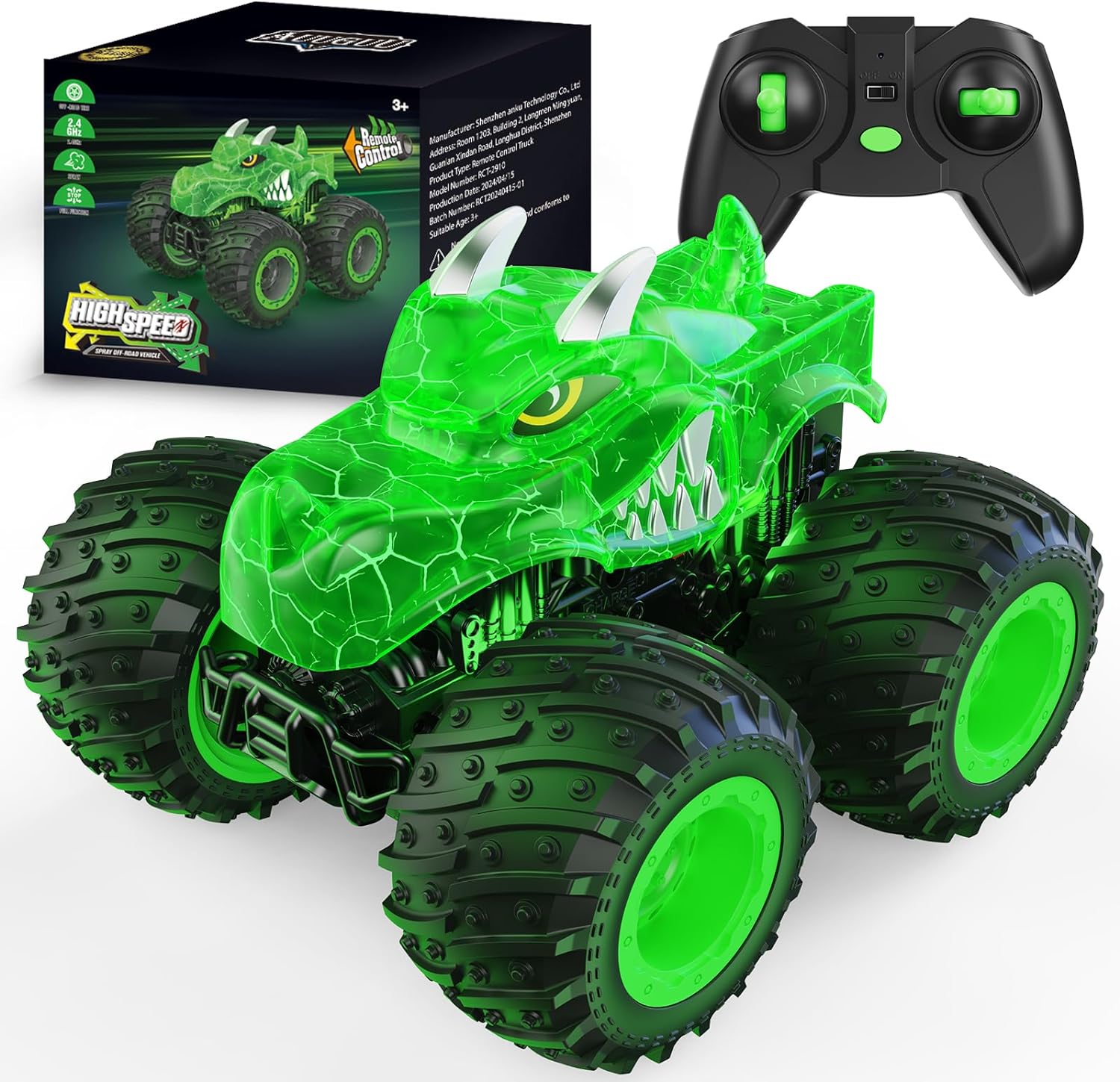 RC Monster Trucks Speelgoed met Licht Spray | All Terrain Telecommandeerbare Auto voor Kinderen 3, 4, 5, 6, 7, 8 Jaar, Speelgoed voor Peuters