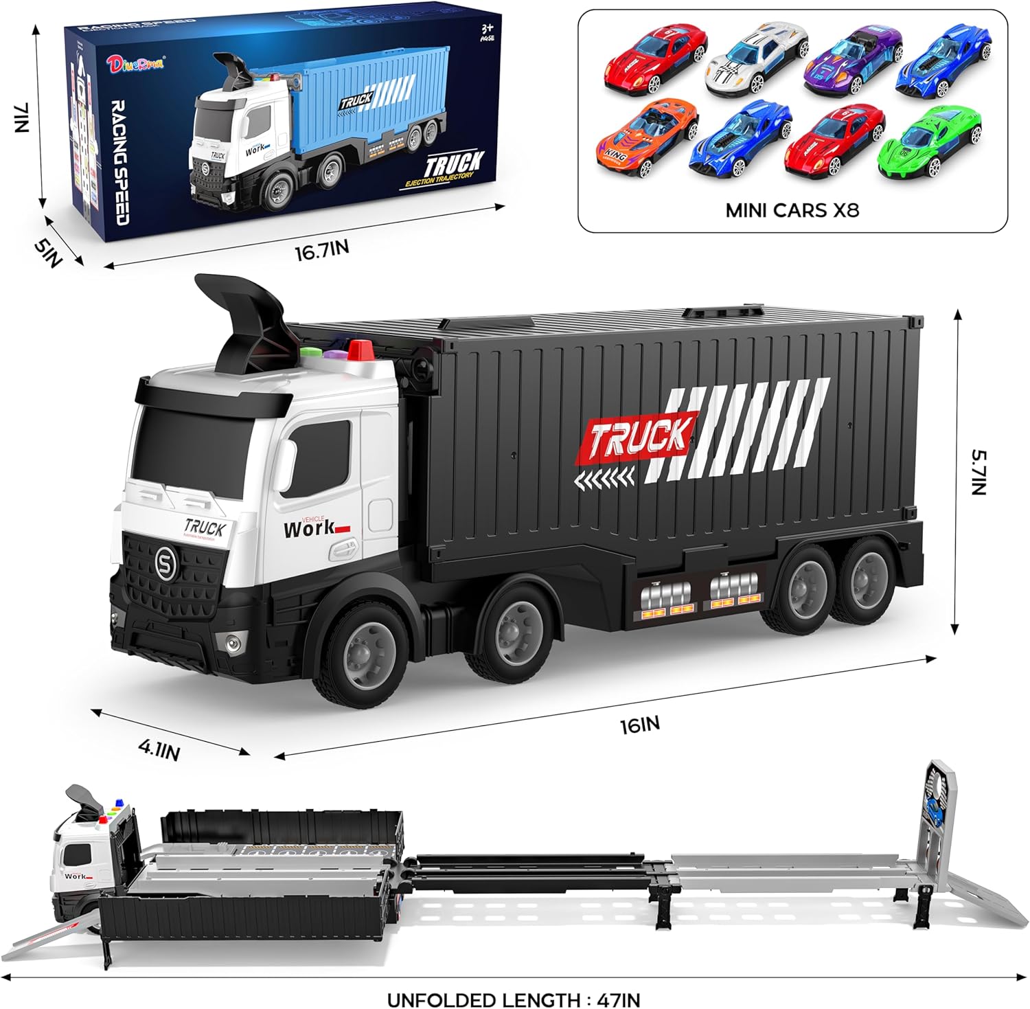 3-Laags Racebaan Truck | 8 Mini Auto’s + Vrachtwagen | Opvouwbaar Speelset | 3–6 Jaar