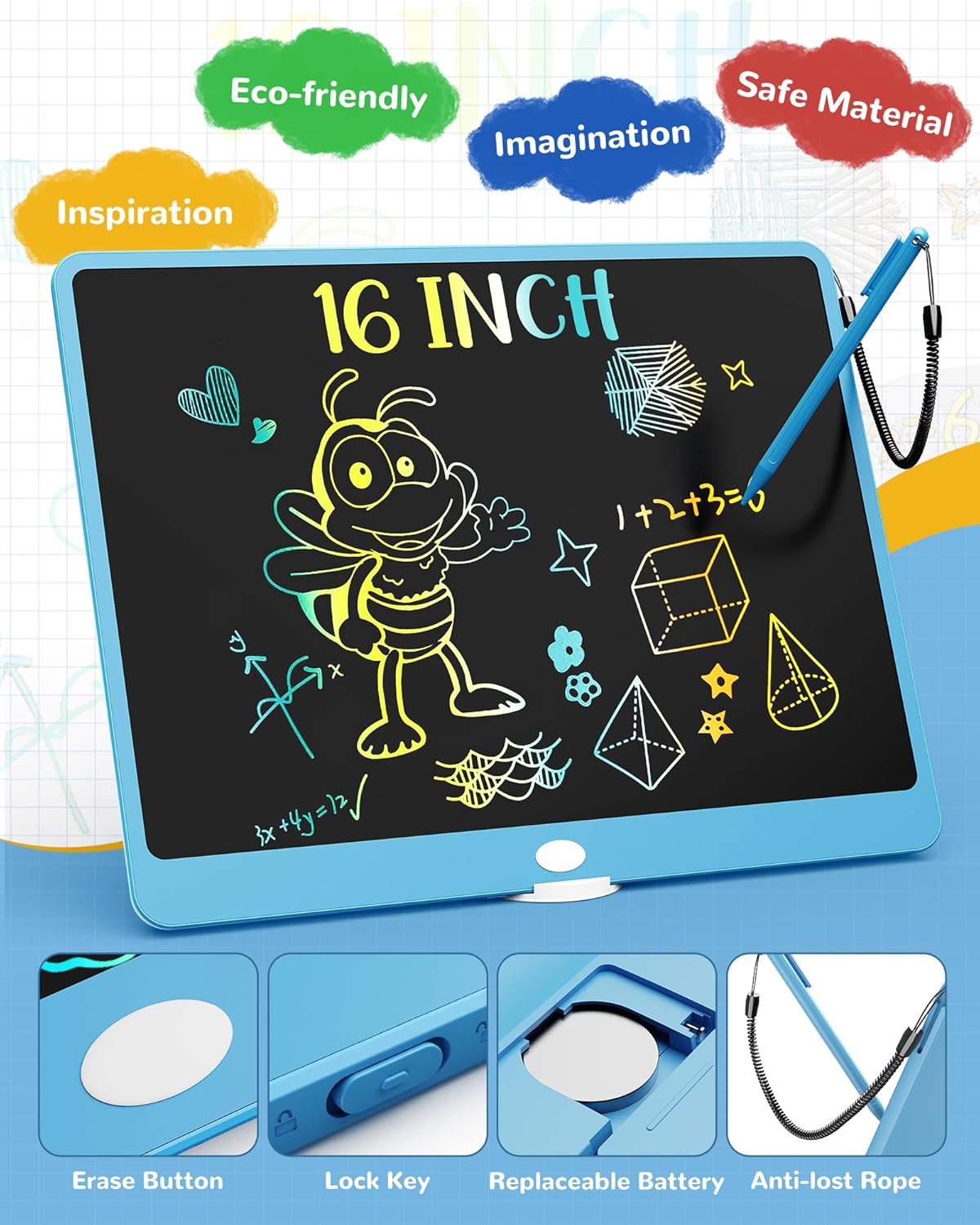 LCD Schrijftablet 10 Inch | Kleurrijk Elektronisch Tekenbord | Herbruikbare & Wisbare Doodle Tablet voor Kinderen